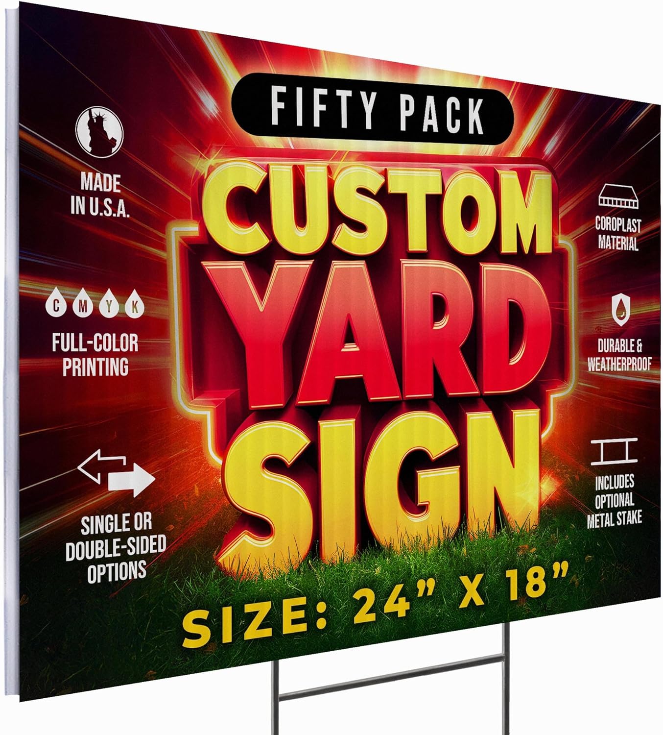 50 Pack 24"x18" Custom Yard Signs with Stakes, Personalized Yard Signs for Outdoors, Customized Full Color Print Corrugated Signs for Business