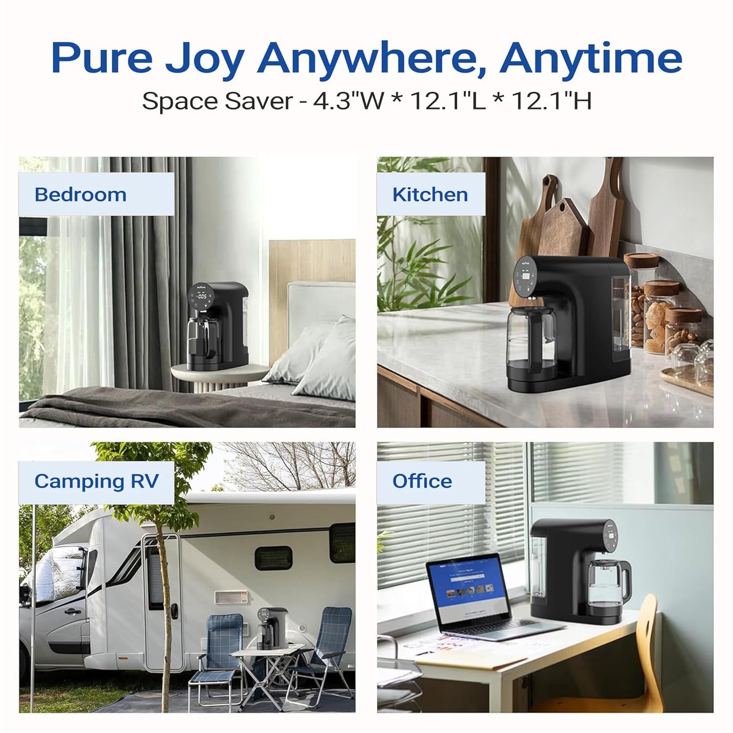 Ecoviva Countertop Reverse Osmosis System RO Water Filter, 5-Stage Filtration, Real-time TDS Monitor, 3:1 Pure to Drain, No Installation Portable Water Purifier-Black