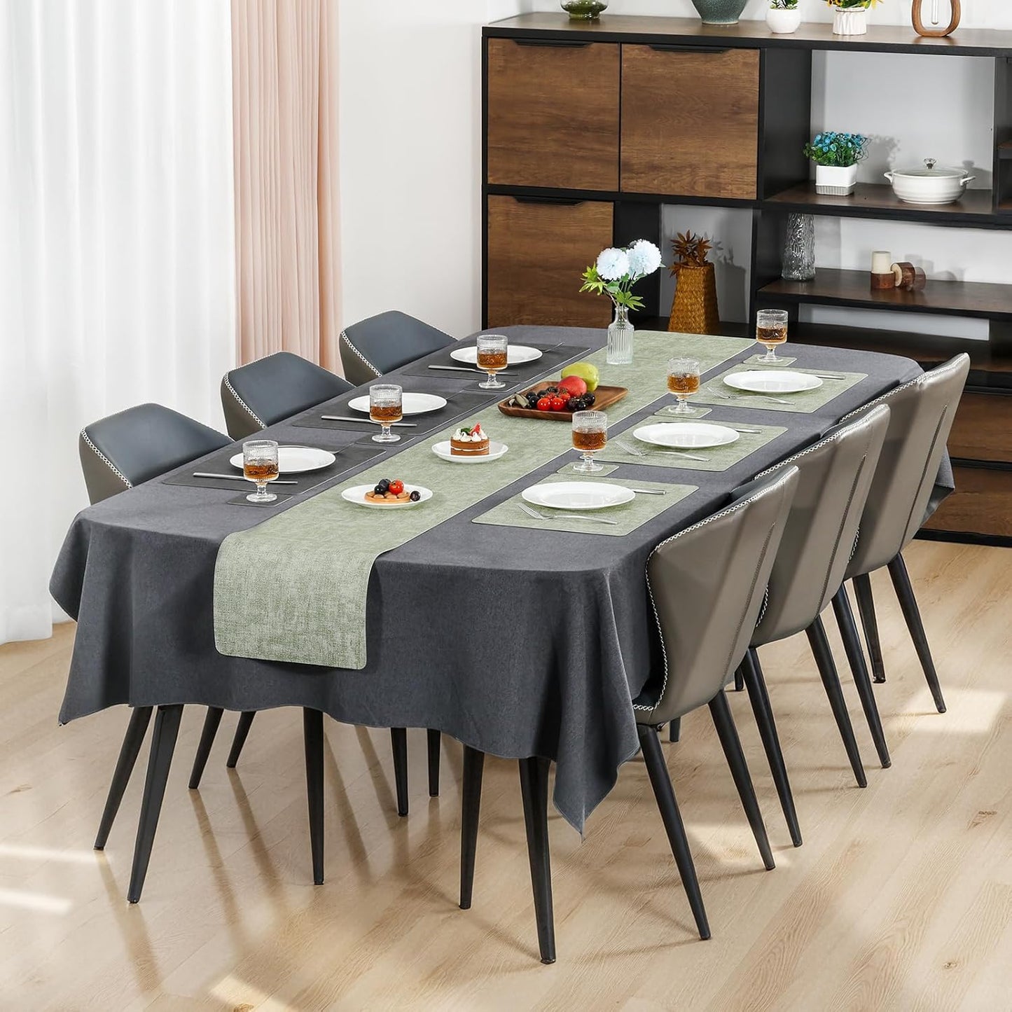 Myir JUN Placemats Dual Sided, Faux Leather Place Mats Set of 4 Indoor Placemat for Dining Table Outdoor Placemats Square Non-Slip Washable Table Mats (Gray Grass Green, Set of 4)