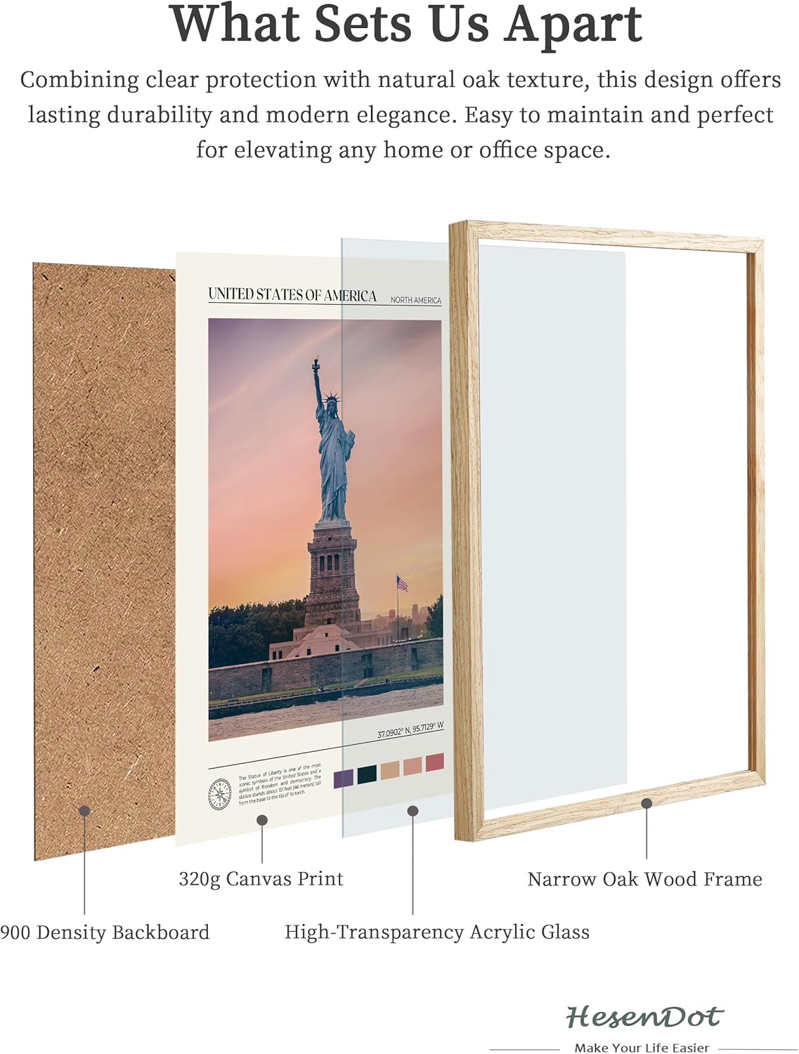 HesenDot Natural OAK Wood Framed City Wall Art,12x16in Famous Skyline Quality Canvas Wall Print,Classic Urban Landmark Wall Decor for Living Room, Bedroom,Office Gallery Set of 1