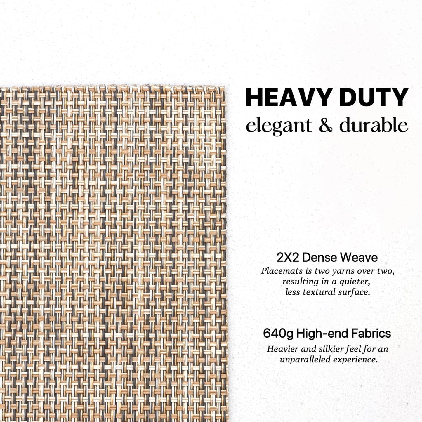 LEXMORE Placemats Set of 4 Vinyl/Plastic Woven Place Mats for Kitchen Table Indoor/Outdoor Washable Placemat Wipeable Dining Table Mats(A-Caramel)