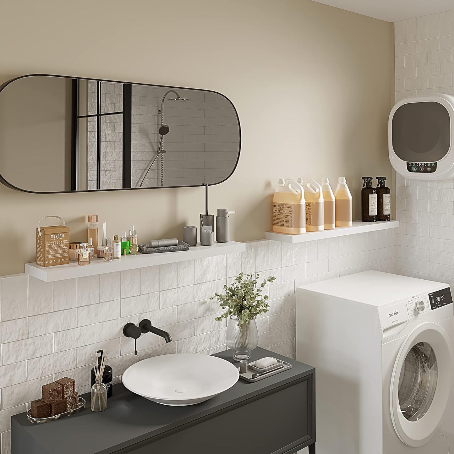 BAMEOS Floating Shelves,40 in W x 8in D Wall Mounted Wooden Shelves with Invisible Brackets Set of 2, Hanging Wall Shelves Decoration for Bedroom, Bathroom, Living Room and Kitchen