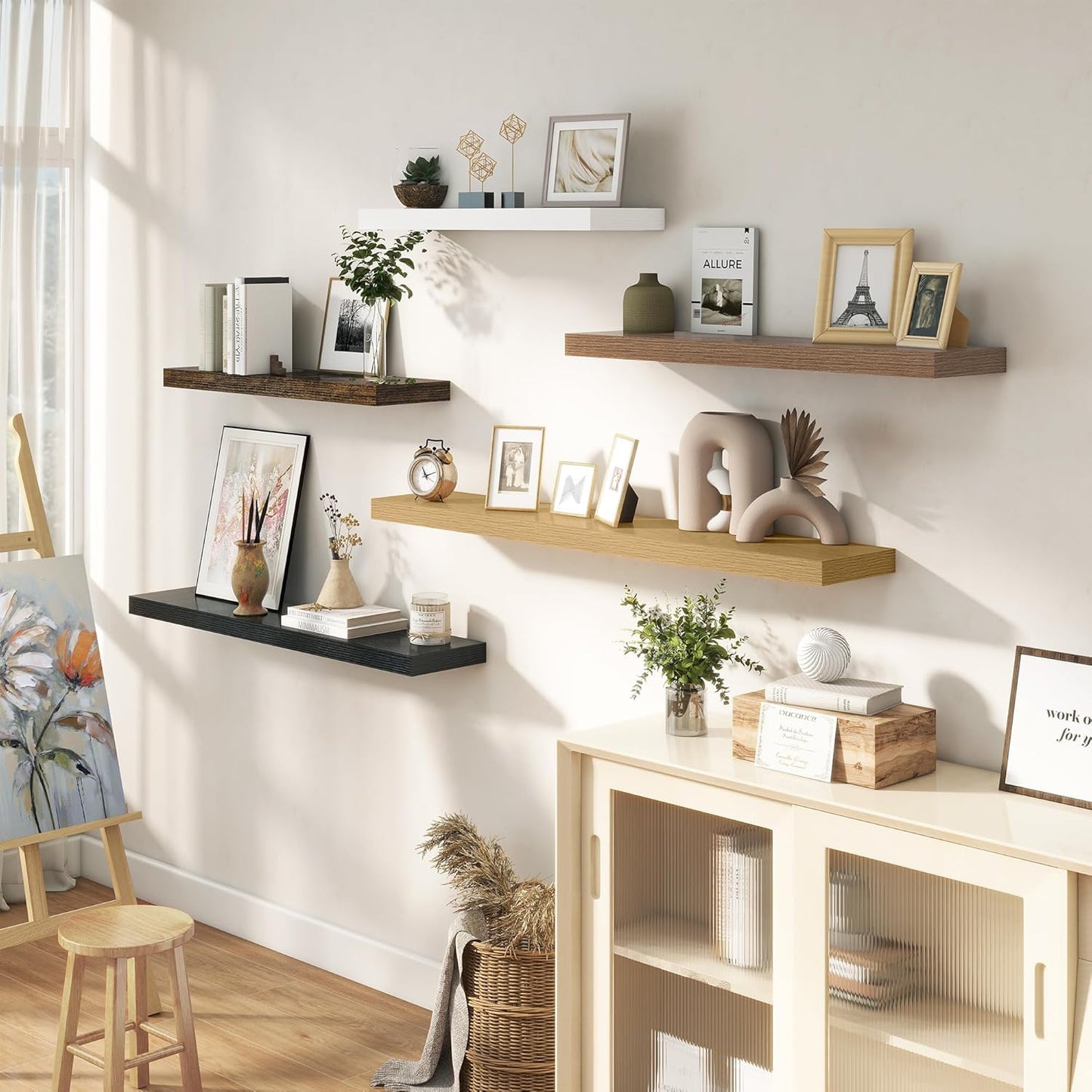 Dreamland 36 Inches Floating Shelves for Wall, 9.3" Deep Long Floating Shelves Set of 2, Large Display & Storage Shelf, Wall Shelf for Bathroom Bedroom Living Room Kitchen Office, Oak