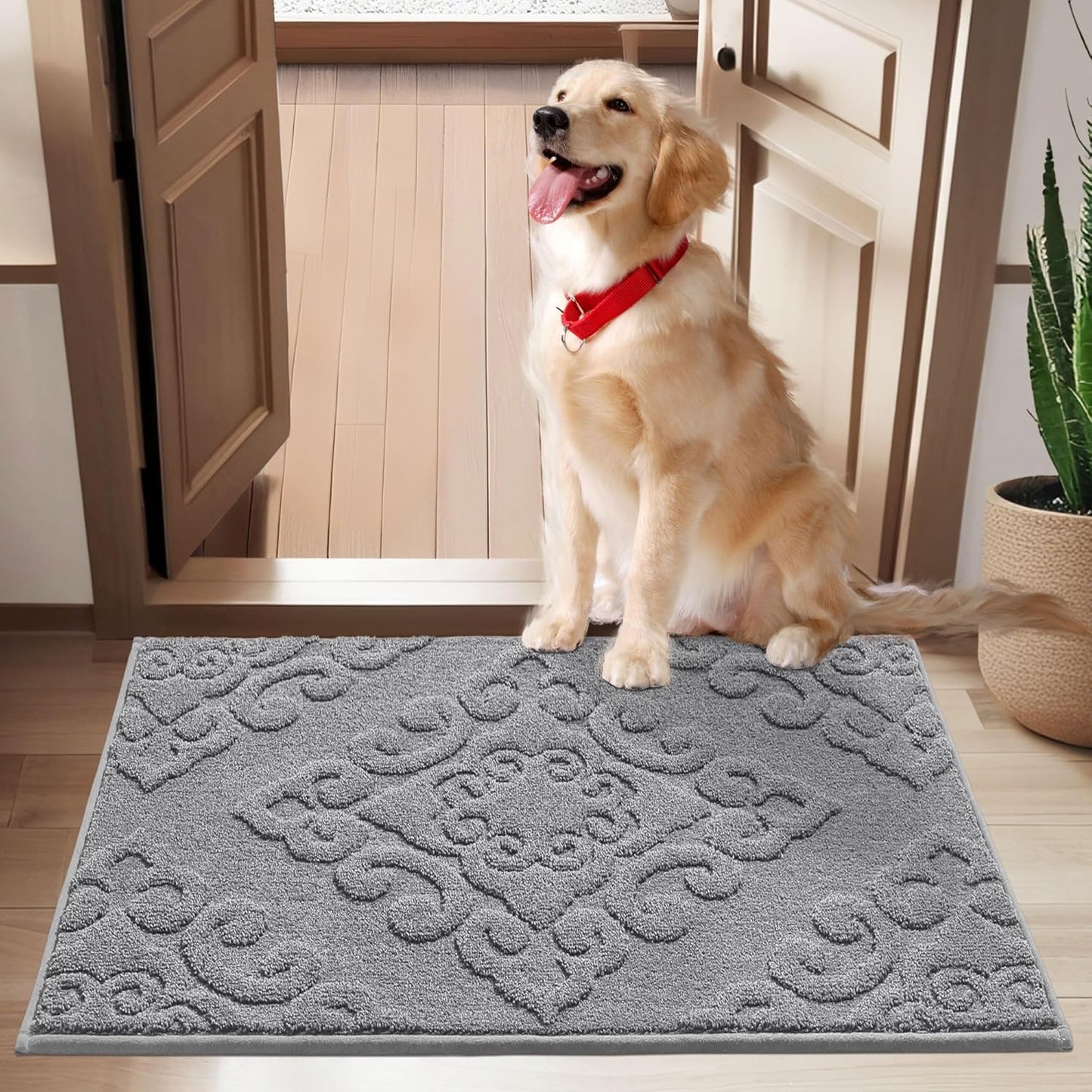 COSY HOMEER-Door-Mat-Non-Slip-Entryway-Rug 24”x36” Absorbent Welcome Mats Washable Dirt Trapper Door Mat Entrance Floor Mats for Front Back Doormats and Wet Shoes,Grey