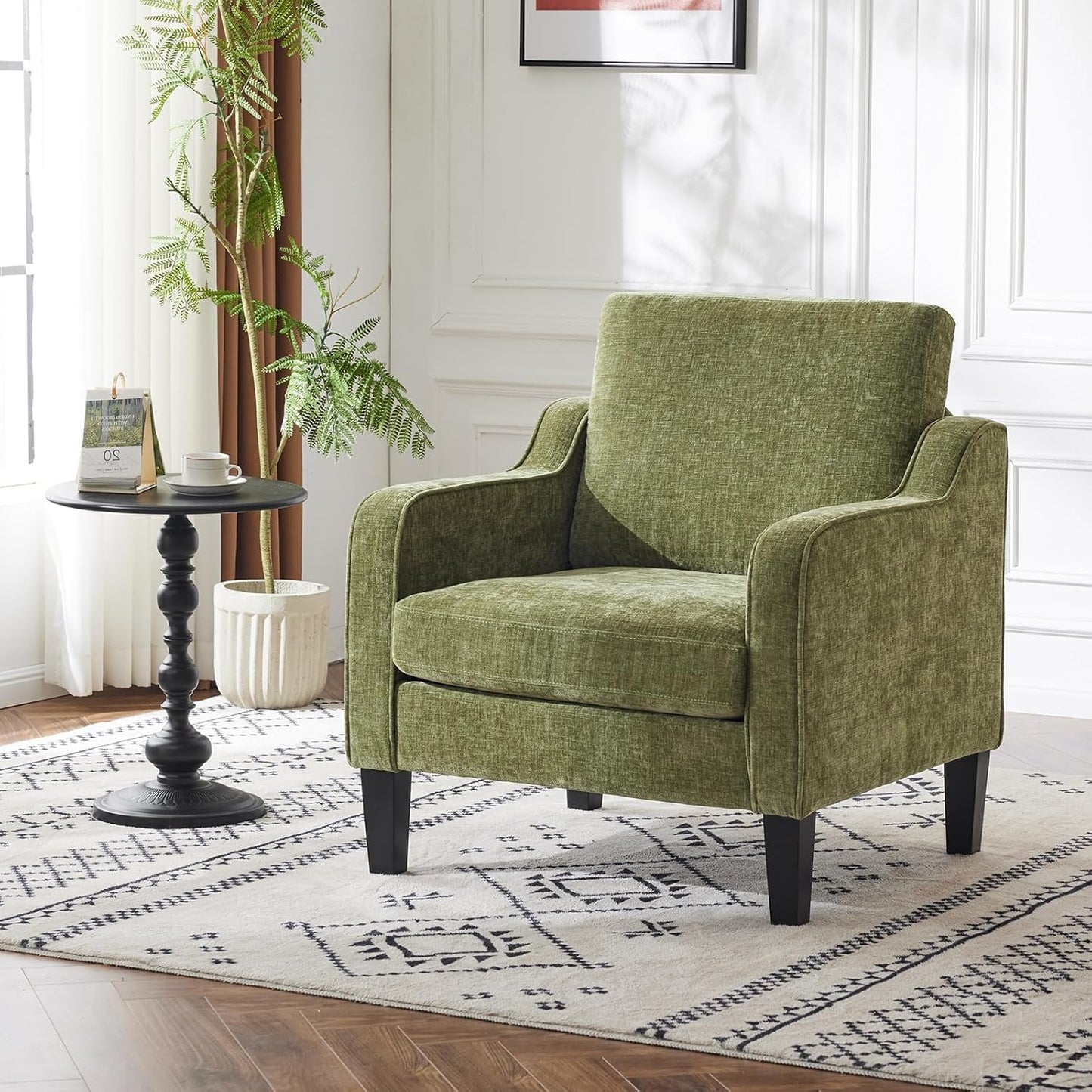 VINGLI Accent Chair for Living Room Chairs Olive Green Reading Chair for Bedroom Scooped Arm Chair Mid Century Modern Accent Chairs Upholstered Comfy Chair for Apartment, Waiting Room