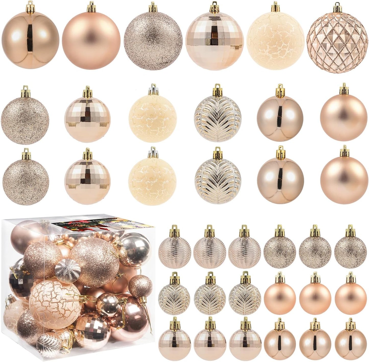 LANGXUN 36pcs Champagne Gold Christmas Tree Decorations Balls, Bolas De Navidad, 2025 Christmas Decor, Indoor Outdoor Shatterproof Christmas Ornaments, Xmars Party Wedding Suppiles