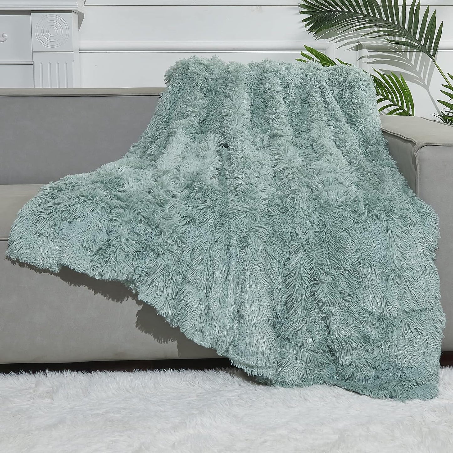 GONAAP Fuzzy Faux Fur Throw Blanket Ice Blue Super Soft Cozy Plush Fuzzy Shaggy Blanket for Couch Sofa Bed (Ice Blue, Throw(50"x60"))
