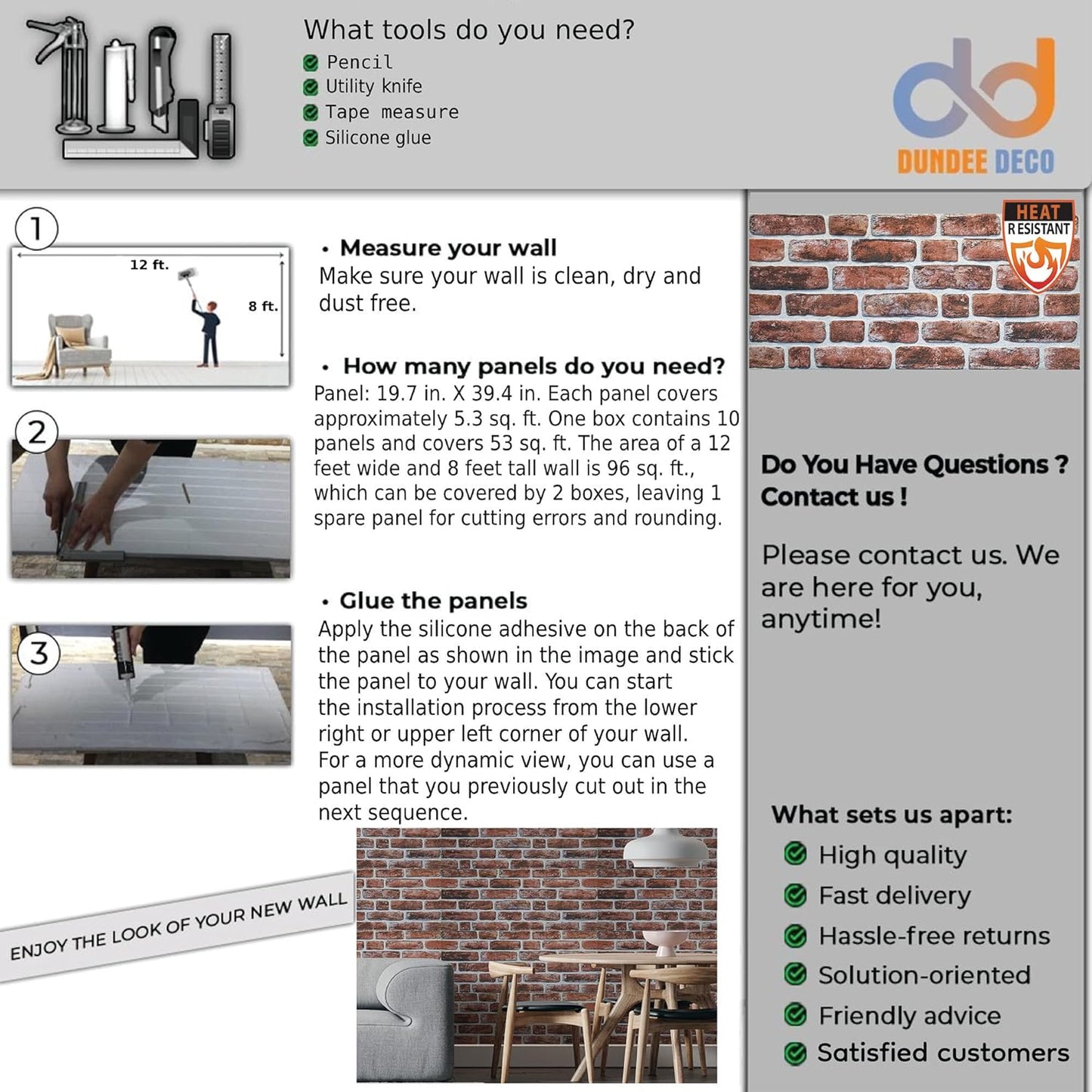 Dundee Deco 3D Wall Panels Faux Brick - Cladding, Mahogany Stone Look Wall Paneling, Styrofoam Facing for Living Room, Kitchen, Bathroom, Balcony, Bedroom, Set of 5, Covers 27 sq ft