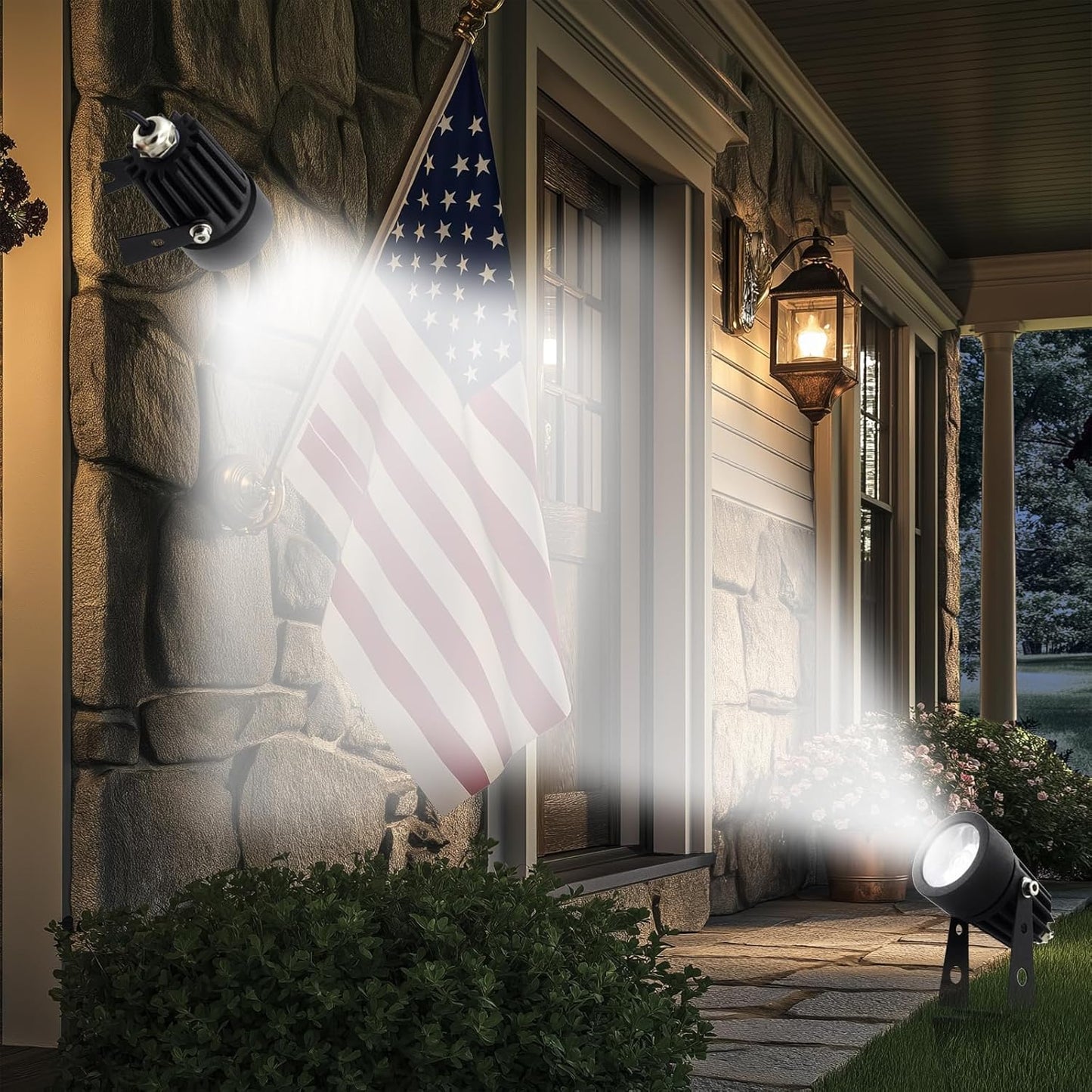 Mini 50X Twin Solar-Powered Flag Pole Light Cast Aluminium Cool White LED Spotlight 60-100 Lumen Per Light Fixture for Outdoor Garden Yard Landscape Downlight