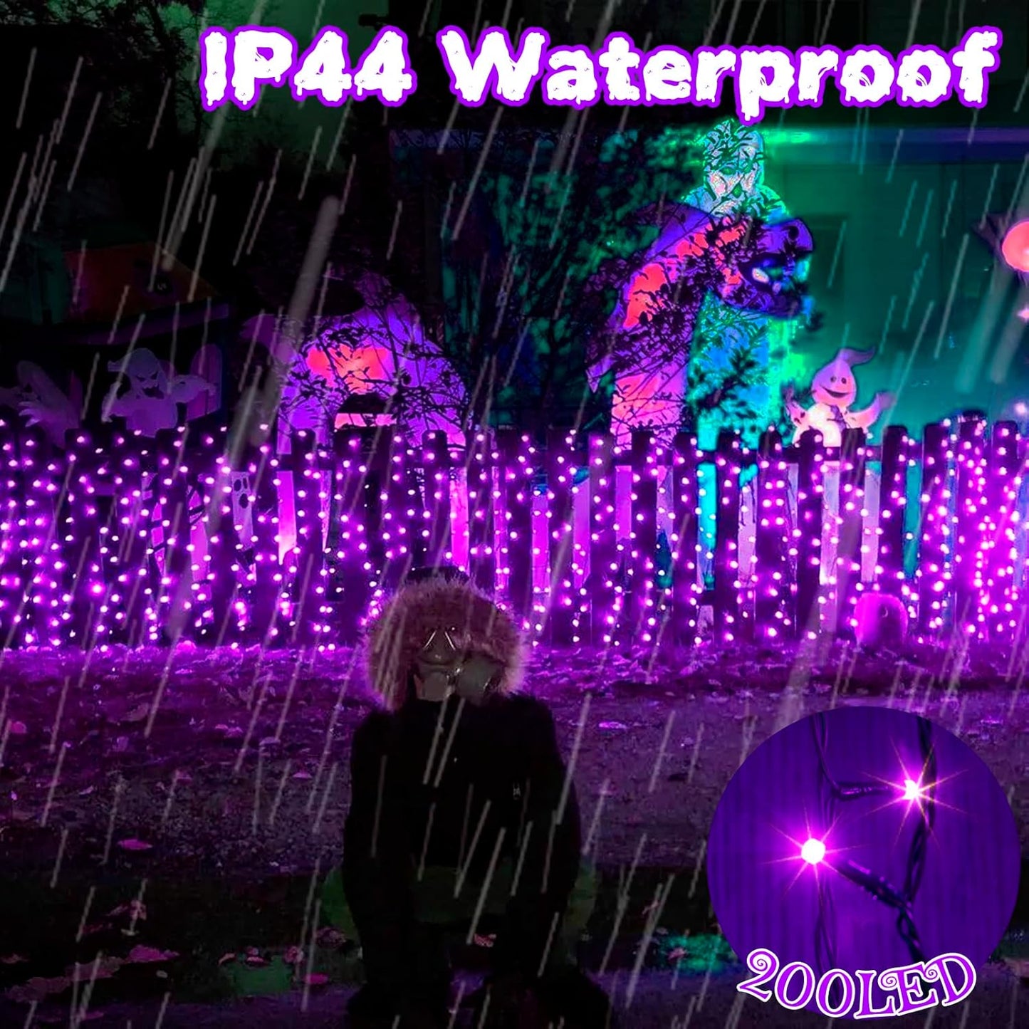 PEIDUO Halloween Decorations Outdoor, 82 FT 200 LED Purple String Lights, Motion Sensor Controller Sync with Spooky Music, Twinkle Fairy Lights for Outside Indoor Party Bedroom Halloween Decor