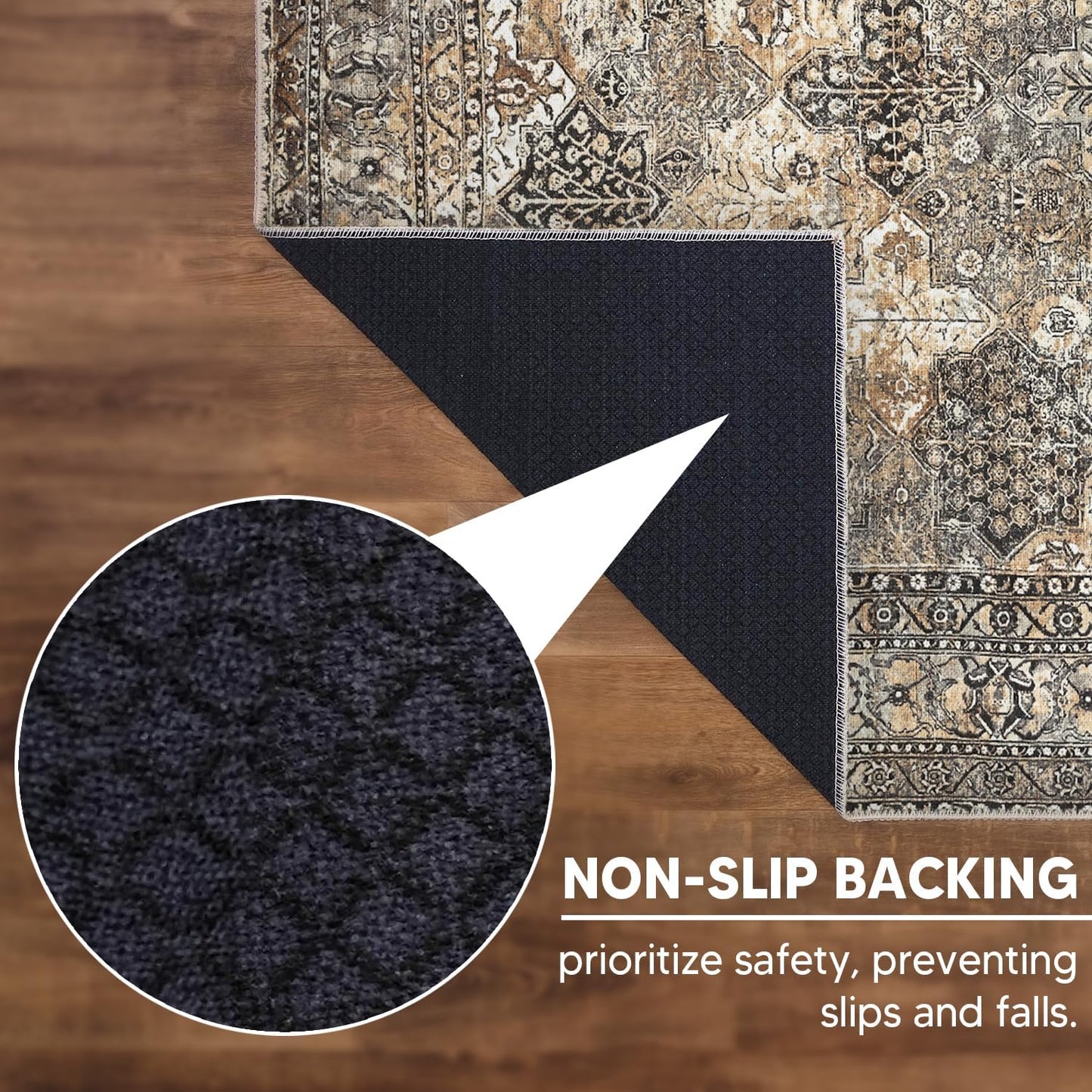 Keen Home Design 4x6 Rug - Machine Washable Area Rug with Non-Slip Backing, Ideal for Living Room, Dining Room, Bedroom - Vintage, Easy Clean, Durable, Low Pile Rug - (4' x 6')