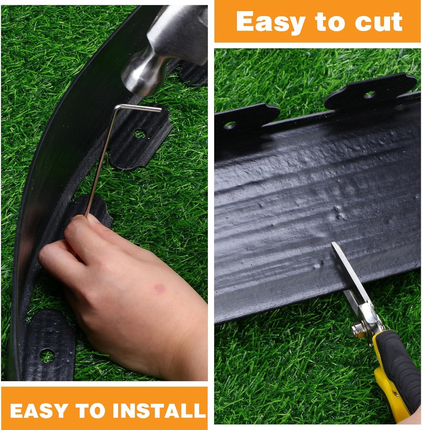 6 Inch Tall 33 ft Length No Dig Landscape Plastic Edging Kit with Hammer Spikes Plastic Garden Flower Bed Edging Landscape Edging Border for Gardens Border Lawn Grass Yard(Black)