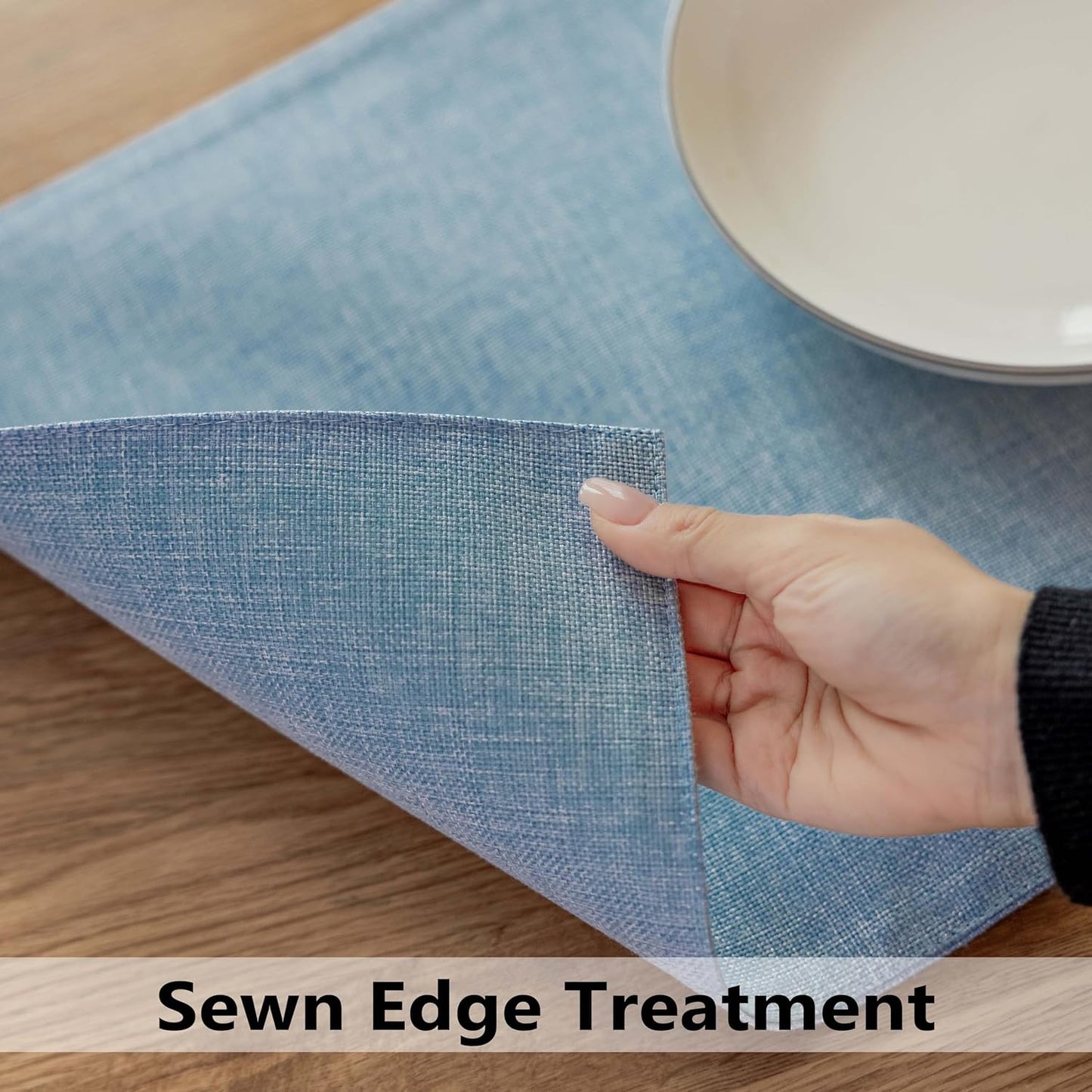 Demetex Placemats Set of 8 Heat Resistant Blue Placemats Soft Washable Linen Place Mats Table Mat for Dinner Gathering Banquet, 13x19 inch, Blue