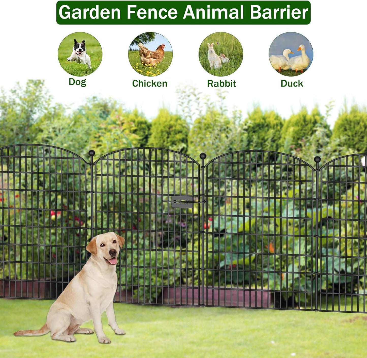 No Dig Decorative Garden Fence 5 Panels with Gate, 40 in (H) x 11.8 ft (L), Dog Fence Outdoor for Yard，Rustproof Metal Animal Barrier Ground Stakes Fencing for Garden, Patio, Flower Bed