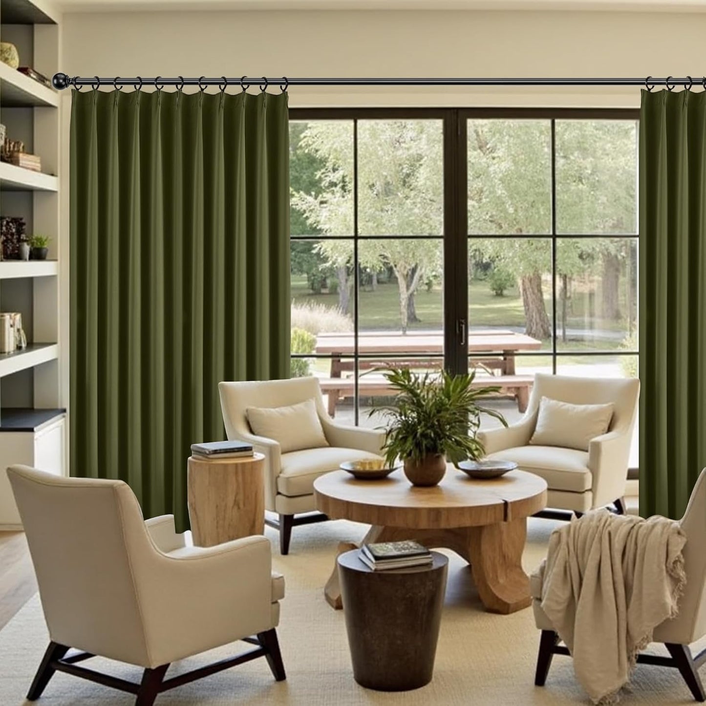 KangBang Olive Green Pinch Pleated Blackout Curtains 120 Inches Long for Hall Windows, Sound Dampening Light Blocking Modern Window Panels Ceiling to Floor for Villa 2 Panels, 40Wx120L