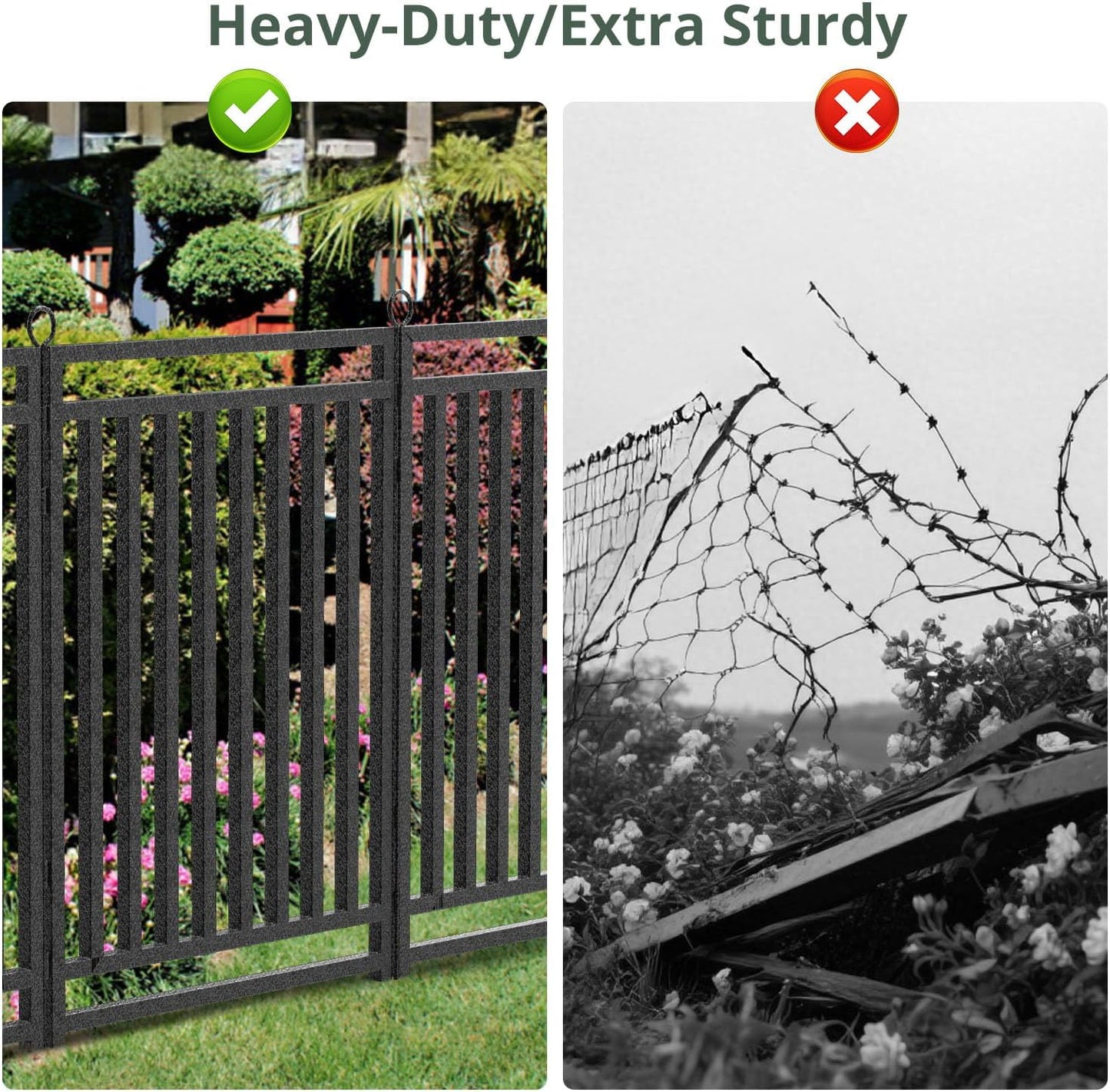 Decorative Garden Fence Metal Dog Fence Outdoor for Yard, 36ft (L) × 40in (H), 14 Panels + 2 Gates, Rustproof Animal Barrier Fencing for Patio & Flower Bed, No Dig, Black-Silver