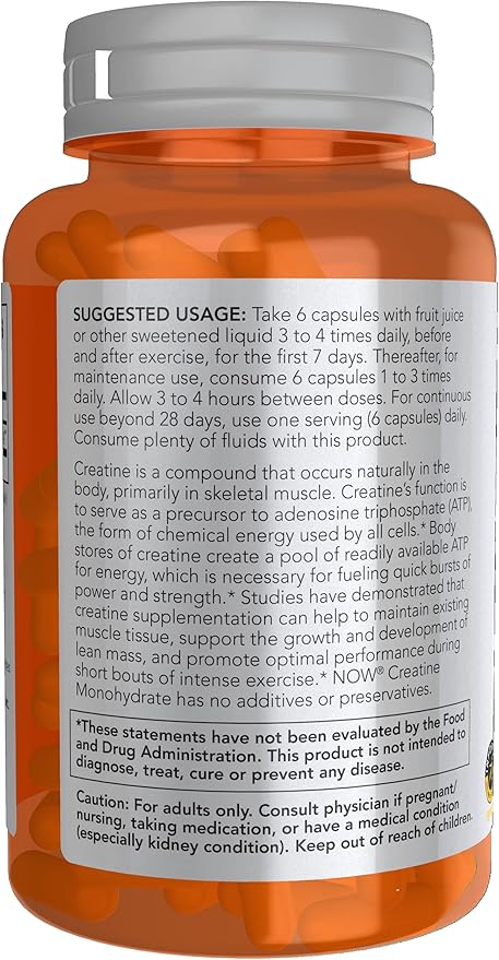 NOW Foods Sports Nutrition, Creatine Monohydrate 750 mg, Mass Building*/Energy Production*, 120 Veg Capsules