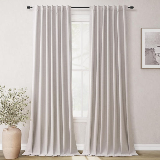 BOODII Champagne Linen Blackout Curtains for Bedroom 84 Inch Length 2 Panels Set Room Darkening Curtains Black Out Curtain Neutral Thermal Insulated Living Room Nursery Drapes Back Tab 52x84