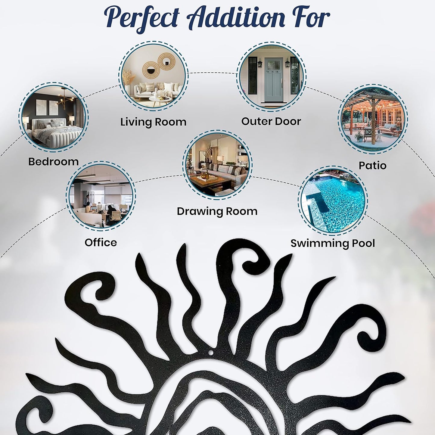 Riverside Designs Wacky Sun Metal Wall Art Indoor/Outdoor Decor - 18" Black Rust Proof Wall Sculpture - Made in USA - Ideal for Bedroom, Garden, Home, Patio and Farmhouse