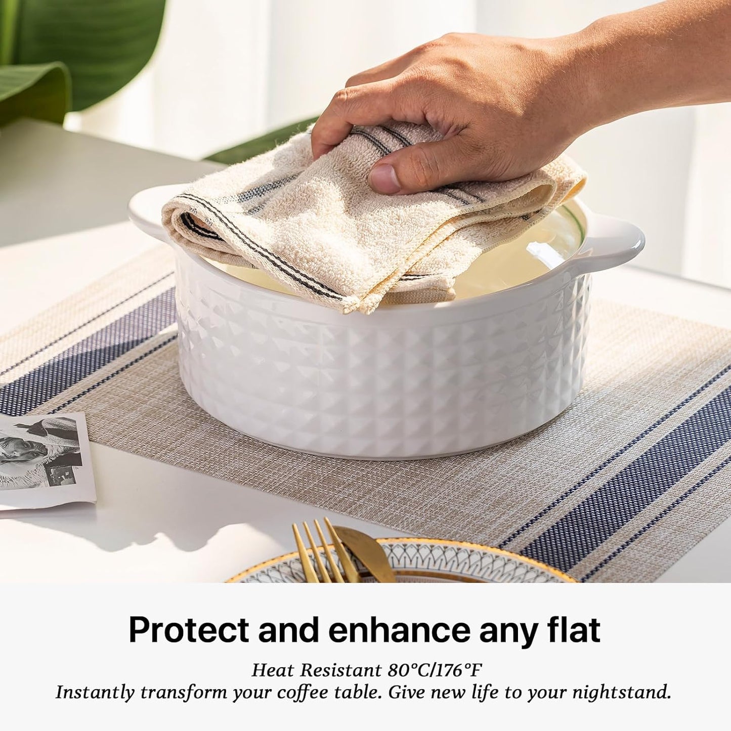 LEXMORE Placemats Set of 4 Vinyl/Plastic Woven Place Mats for Kitchen Table Indoor/Outdoor Washable Placemat Wipeable Dining Table Mats(Blue Skyline)