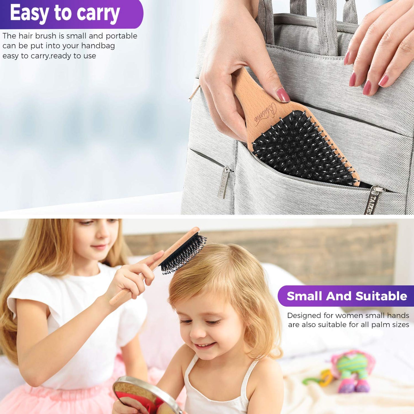 Hair Brush Boar Bristle Hair Brushes for Women Curly Hair, Best Paddle Detangling Brush Detangler for Girls Kids,Smooth Hair Add Shine