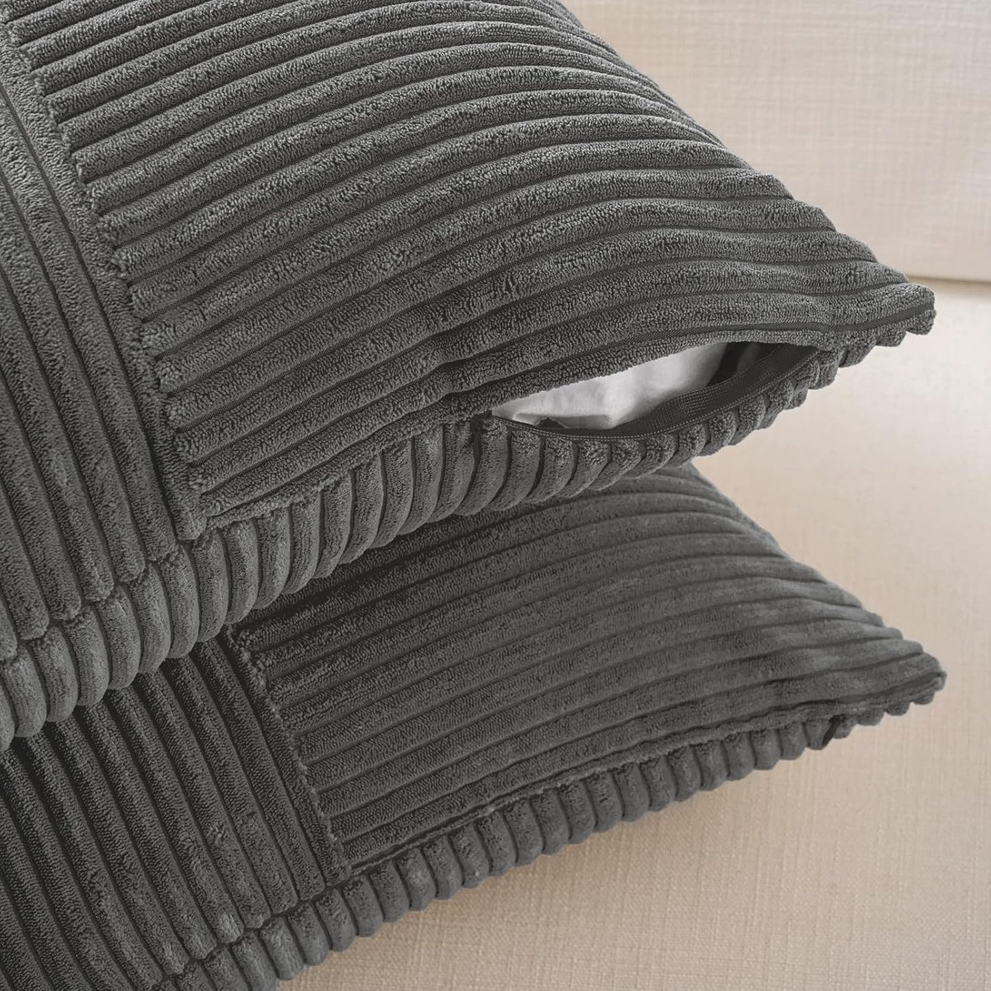 Fancy Homi 2 Packs Dark Gray Decorative Throw Pillow Covers 22x22 Inch for Living Room Couch Bed Sofa, Rustic Farmhouse Boho Home Decor, Soft Corss Corduroy Patchwork Accent Cushion Case 55x55 cm