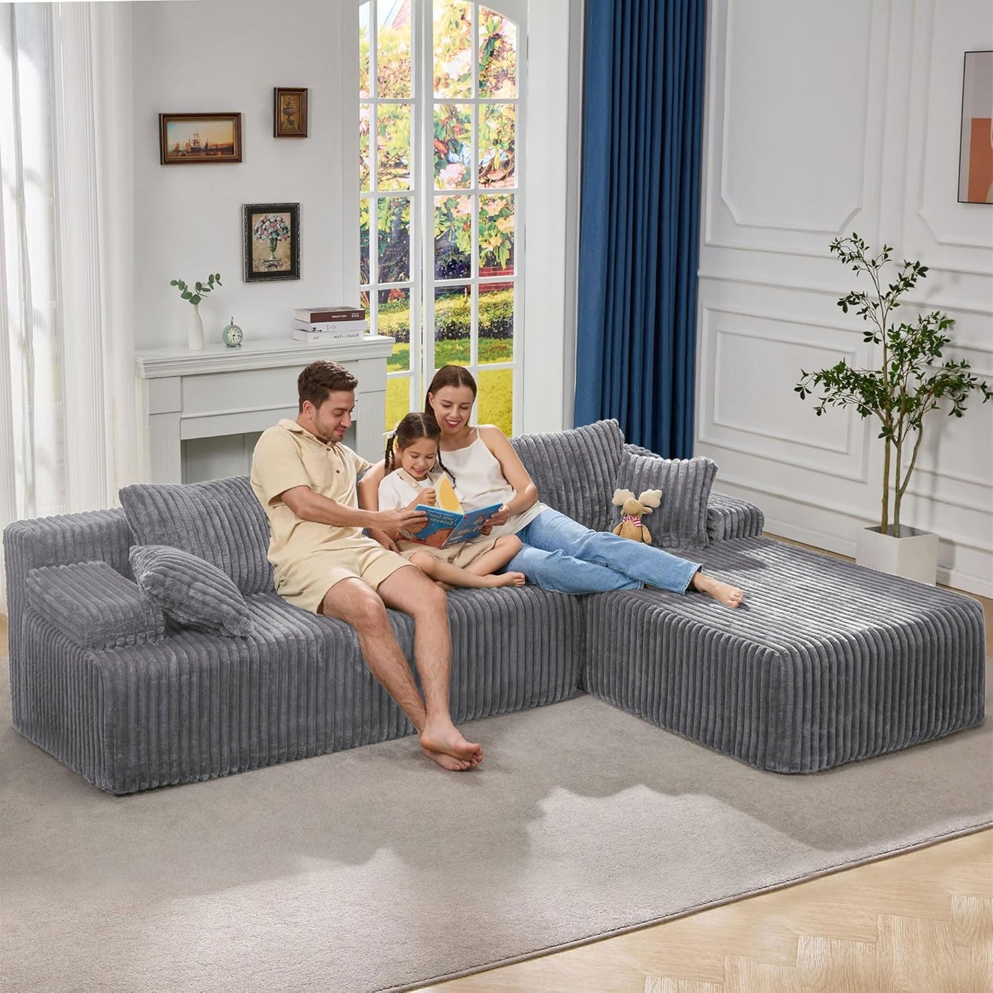 Hobestluk Modular Sectional Sofa Couches 108" L-Shape Couch 3 Seat Modular Sofa Memory Foam Sectional Couches for Living Room, Boneless Couch with Oversized Chaise (Light Grey, Right Facing)
