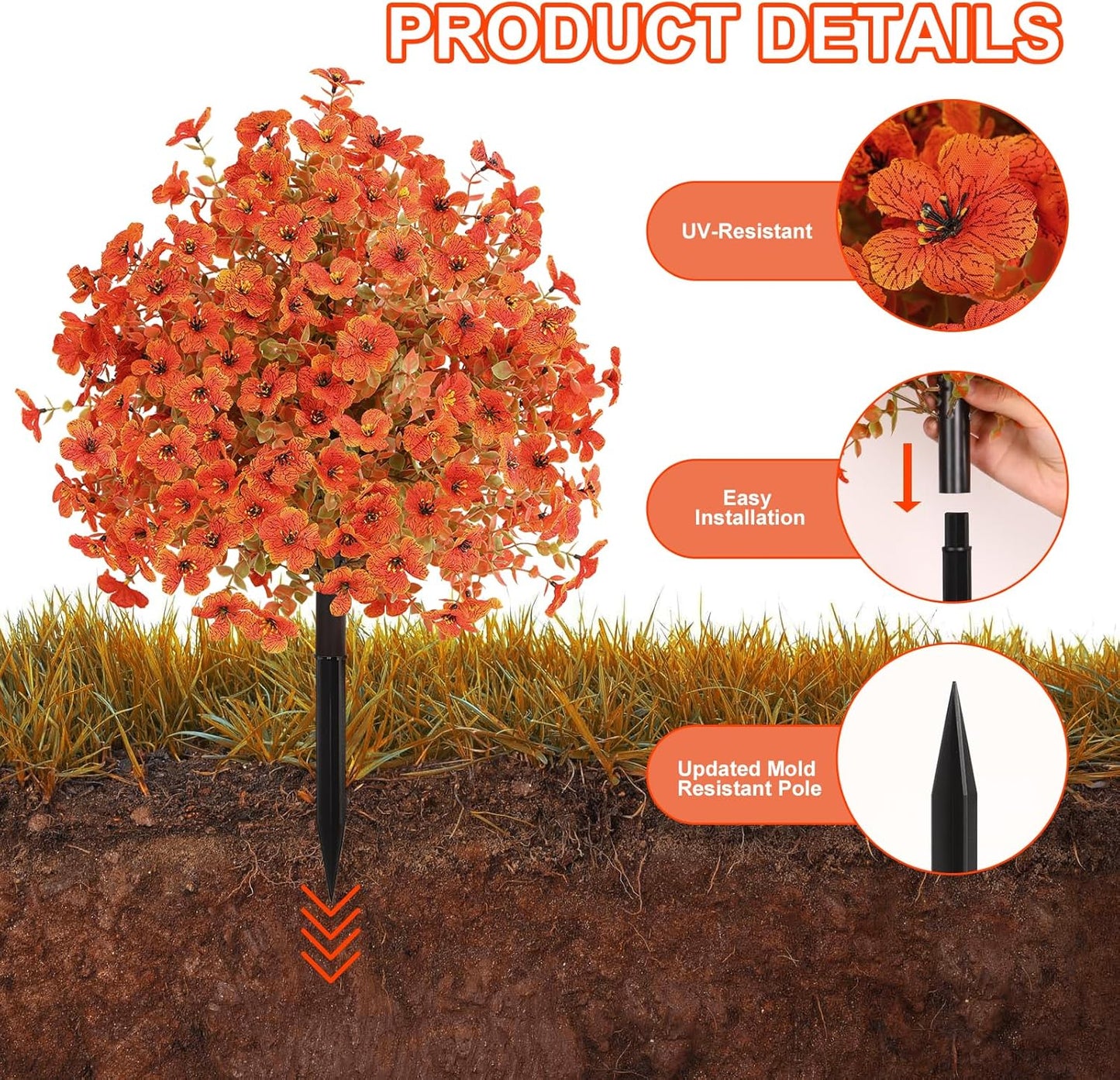 Set of 2 Artificial Fall Topiary Ball Flowers for Outdoor Decoration with Spike 20", UV Resistant Fake Autumn Floral Shrubs, Realistic Faux Bushes Plants for Garden,Yard,Porch and Patio Decor