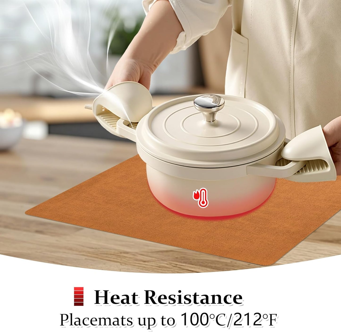 FROMHEART Faux Leather Placemats Set of 6–Waterproof,Heat/Oil Stain-Resistant PU Table Mat–Reversible,Non-Slip,Easy to Clean Place Mats for Kitchen,Dining,Indoor/Outdoor,(Orange-Grey,11.8" x 17")