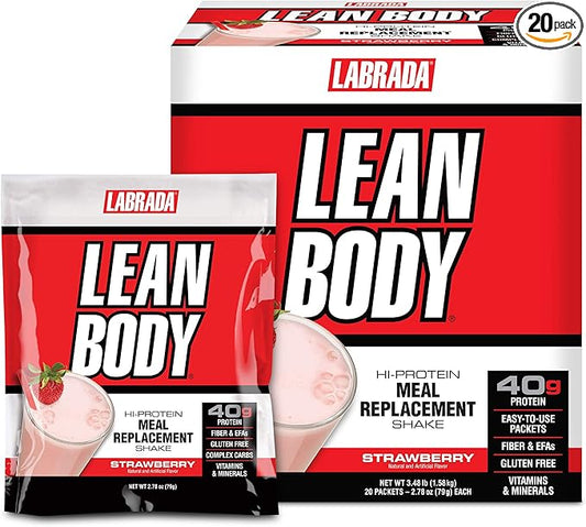 Labrada Lean Body MRP All-In-One Strawberry 40g Protein, 8g Healthy 22 Vitamins (20 Packets)