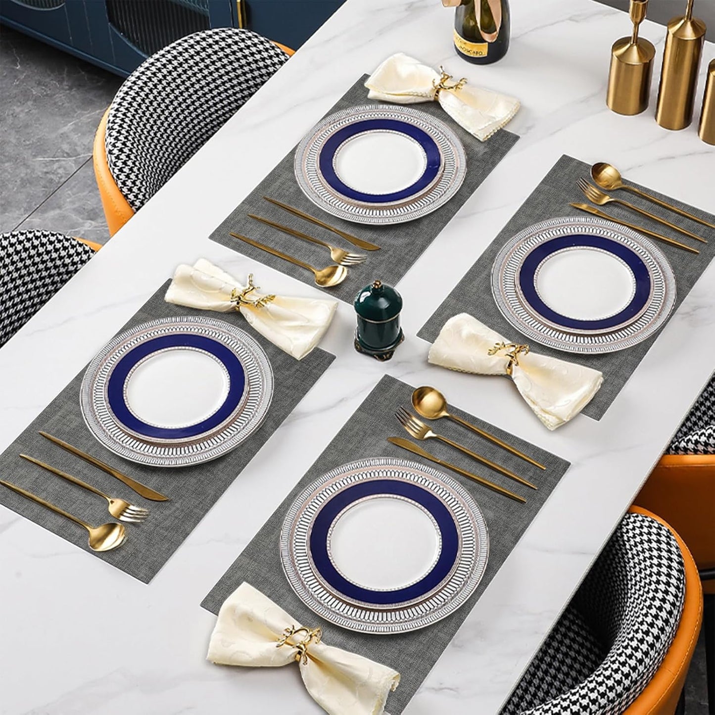 SUEH DESIGN Faux Leather Placemats Set of 6, Wipeable Place Mats Heat Resistant Table Mats Waterproof Dining Table Placemats for Indoor Outdoor Kitchen Dining Table