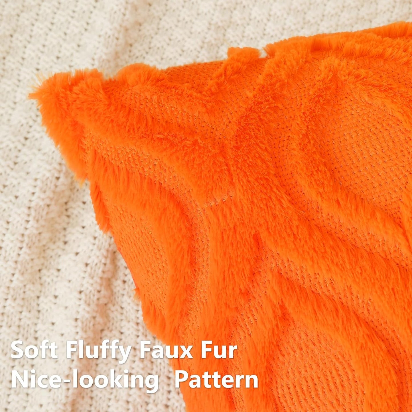 decorUhome Fall Throw Pillow Covers 24x24 Inch Set of 2, Soft Plush Decorative Faux Fur Orange Solid Couch Pillow Covers, Accent Farmhouse Neutral Square Euro Pillow Cases for Sofa Bed Living Room