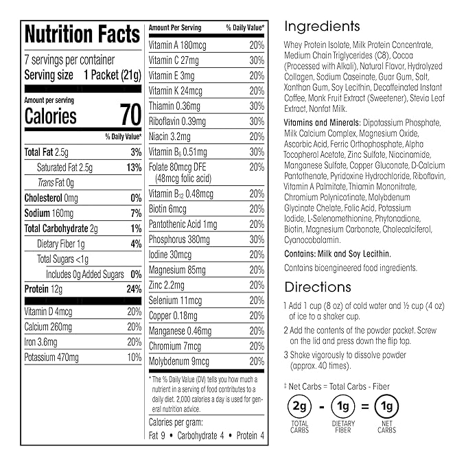 WonderSlim Keto Meal Replacement Shake, Chocolate, C8 MCTs, 12g Protein, 25 Vitamins (7ct)