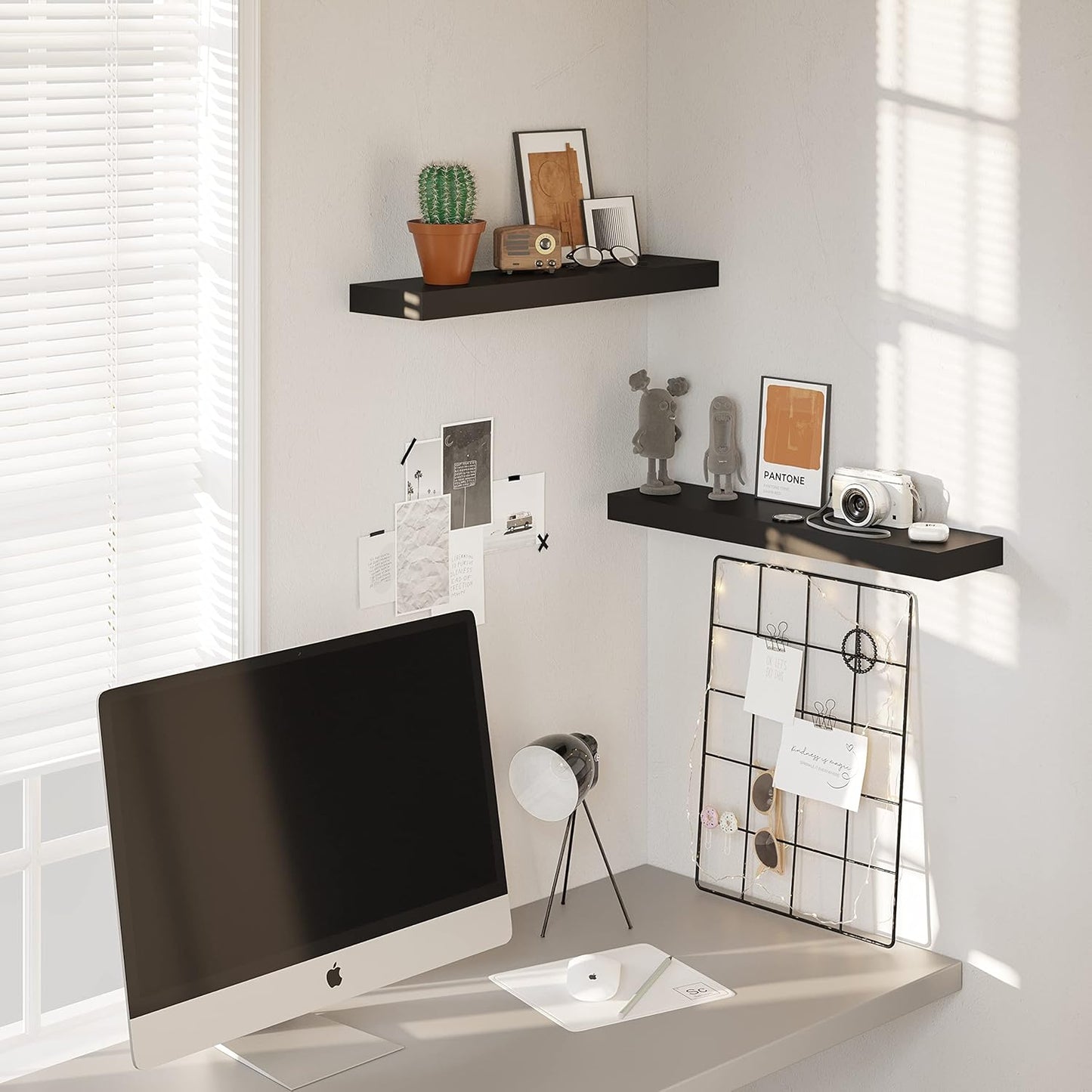 BAMEOS Floating Shelf,Wall Shelf,Decor Wall Mounted Shelves,Hanging Shelf Set L24xW6 for Bathroom Kitchen Living,Kitchen,Room Bedroom Storage,Black