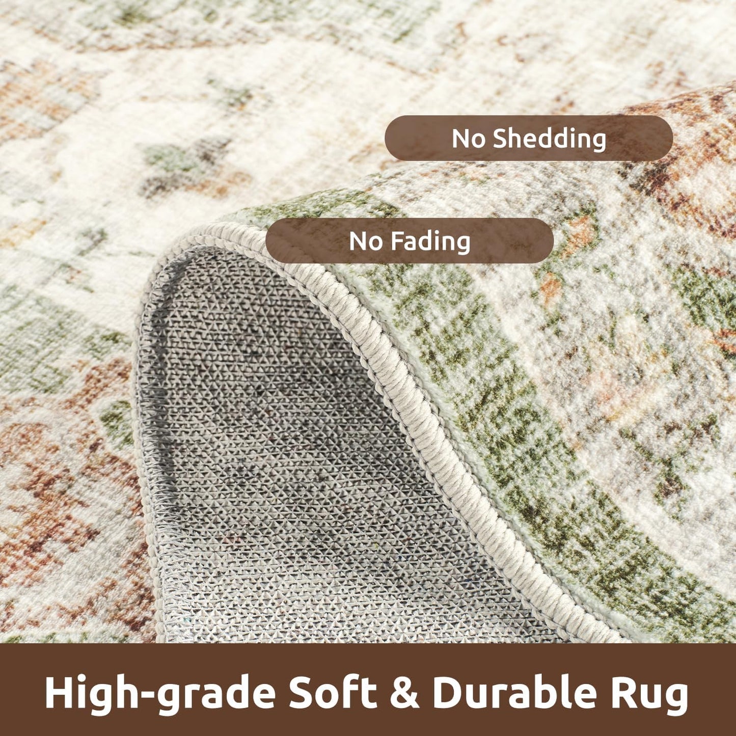 AMOAMI-2X6 Runner Rug-Washable Runners for Hallways-Soft Non Slip Bedside Rugs for Bedroom-Vintage Long Rug for Hallways Entryway Laundry Room Stair Kitchen Bathroom Olive Green