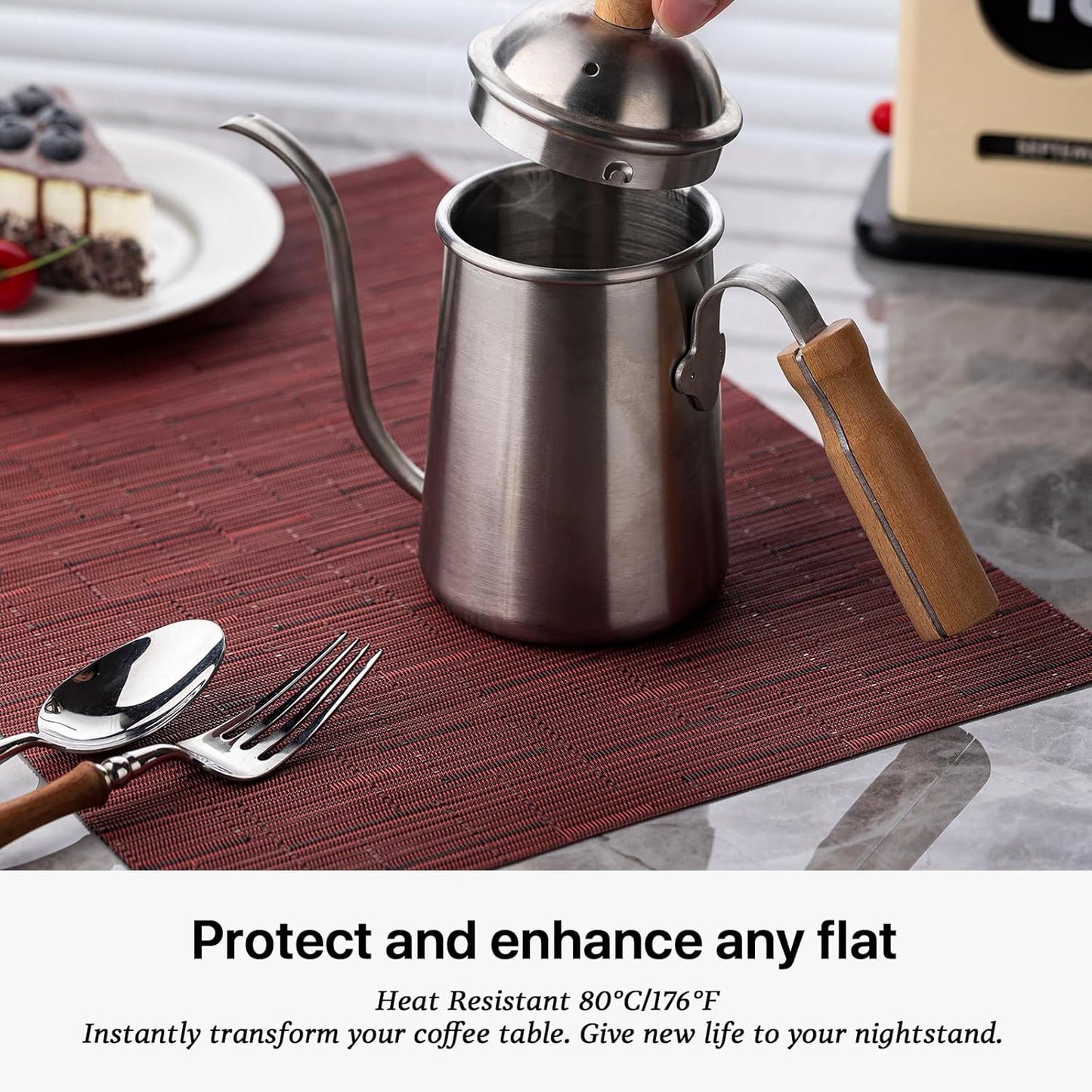 LEXMORE Placemats Set of 4 Vinyl/Plastic Woven Place Mats for Kitchen Table Indoor/Outdoor Washable Placemat Wipeable Dining Table Mats(Burgundy)