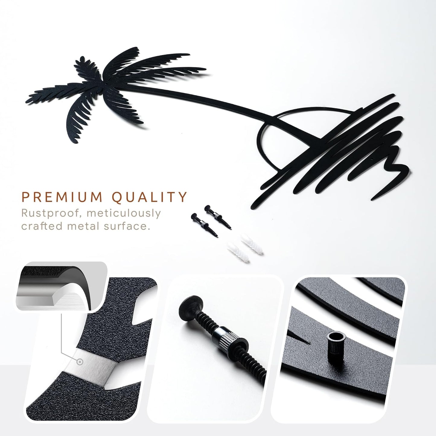 Metal Palm Tree with Sunset Wall Art, Large Outdoor Wall Decor, Tropical Beach Decor for Living Room, Bedroom, Garden Home Wall Sign, Perfect Metal Wall Art for Beach House (Black, 24 x 19 inches)