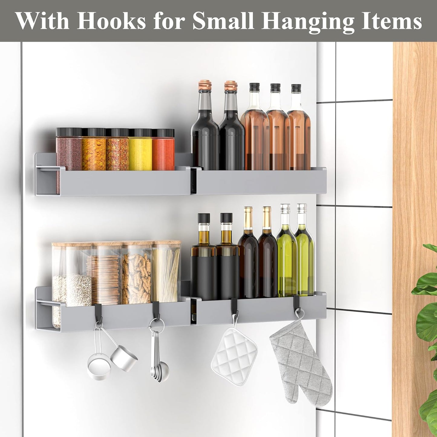 4 Pack Magnetic Spice Rack Organizer for Refrigerator and Oven, Light Gray Fridge Organizers and Storage for Kitchen