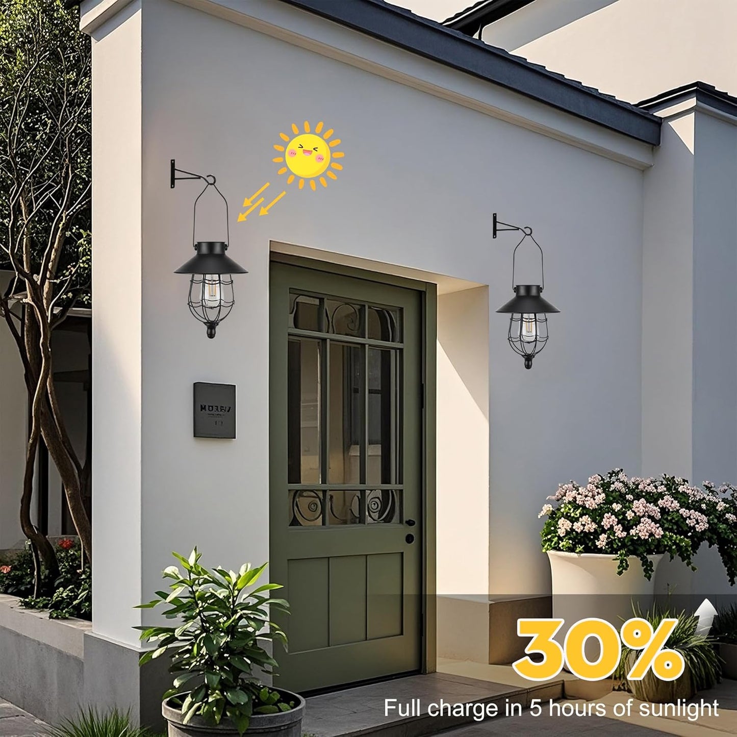 pearlstar 2 Pack Solar Lantern Outdoor Hanging Light Waterproof Metal Solar Lamp for Yard Garden Pathway Patio Porch Decor(Black)