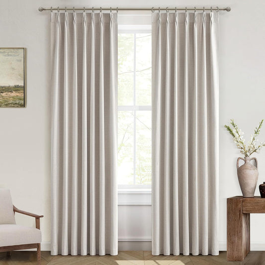 90 Inch Blackout Curtains for Living Room Thermal Noise Reduction Sliding Door Total Two Burg Country Style Linen Window Curtains & Drapes for Track System Back Tab/Pinch Pleat, Ivory Cream Set of 2