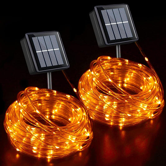 YEGUO Orange Lights for Halloween, 2 Pack Each 33ft 100 LED Rope Lights Outdoor, 8 Modes Fairy Lights in Clear Thin Tube for Fall Autumn Thanksgiving Halloween