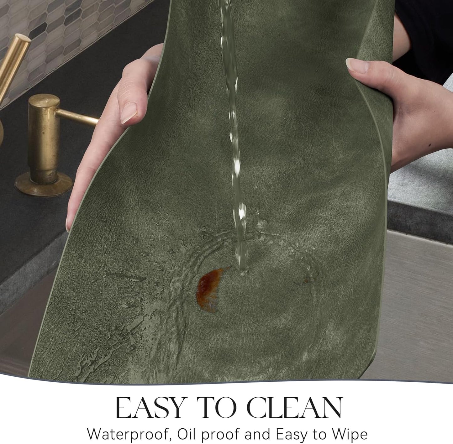 MOSAYT Vinyl Placemats Set of 4-12 X 17 Inch - Faux Leather 100% Waterproof Oil-Proof Wipeable PU Place Mats, Heat Resistant Reversible Table Mats for Kitchen, Dining, Outdoor (Olive Green)