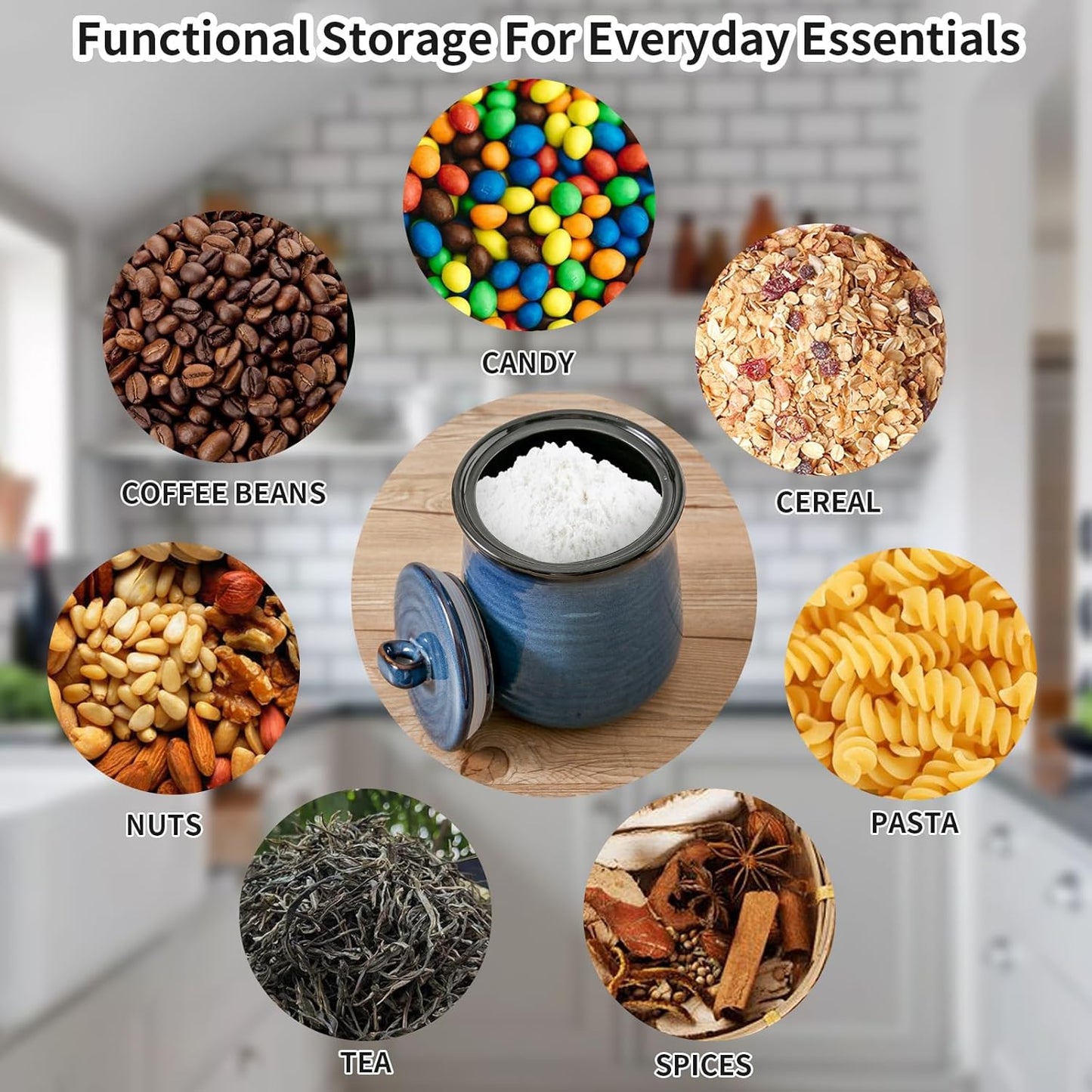 Hasense Ceramic Canister with Airtight Lid for Kitchen Counter, 88 Ounce Large Ceramic Food Storage Jar with Seal Ring for Serving Flour, Grain, Cereal, Pasta, Coffee, Sugar, Tea and Spice, Navy