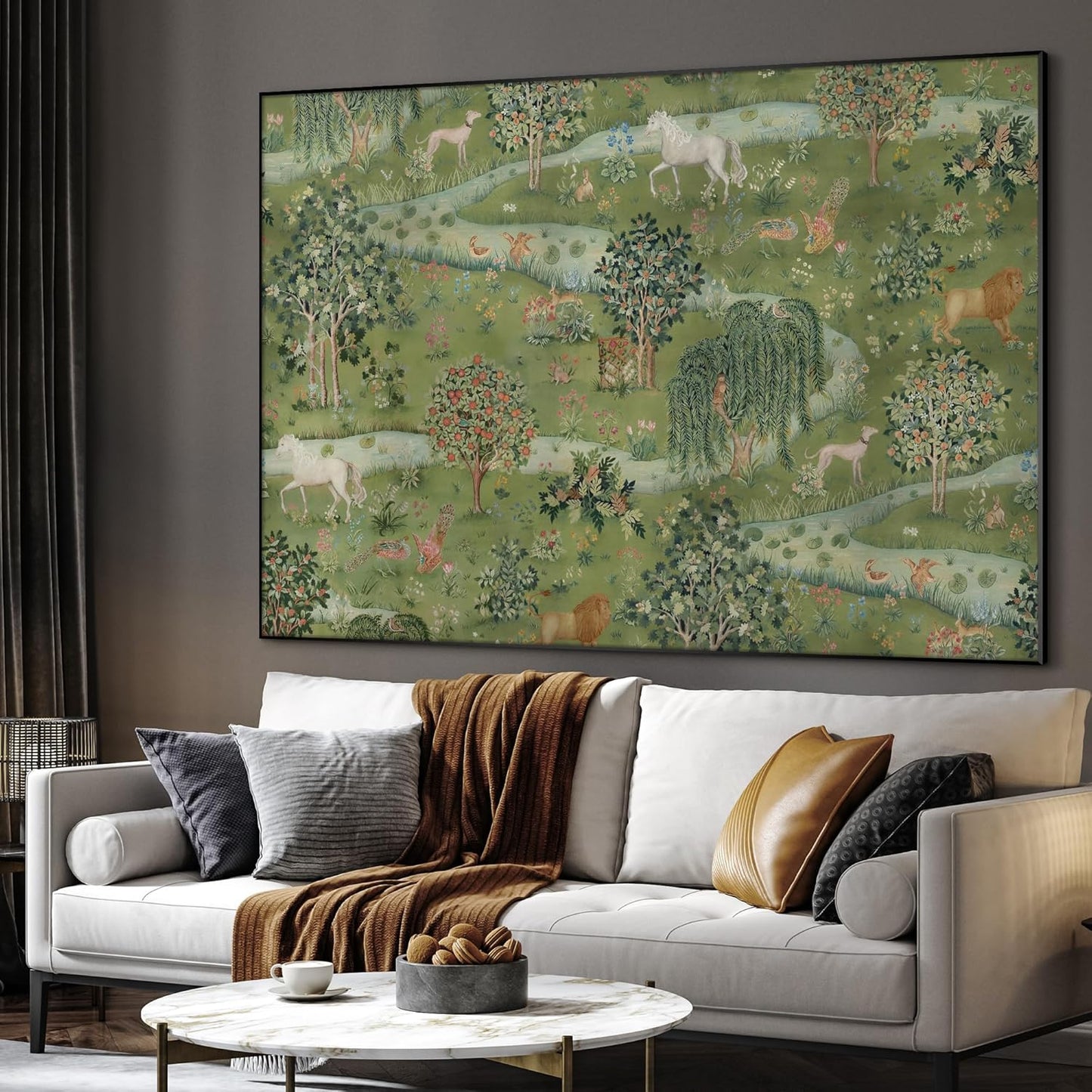 SIGNWIN 36"x46" Extra Large Framed Wall Art Medieval Fantasy Forest with Woodland Animals, Storybook-Inspired Scene for Home Living Room Bedroom Decor (Frame Assembly Required)