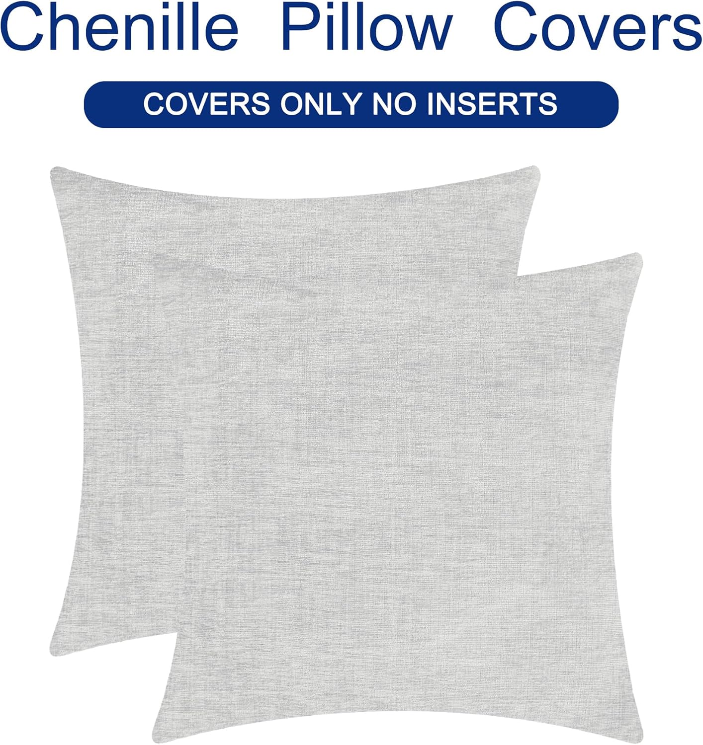 CaliTime Throw Pillow Covers Decorative 24 X 24 Inches Pack of 2 Cozy Chenille Cushion Cases for Couch Sofa Bed Living Room Home Moonbeam Gray