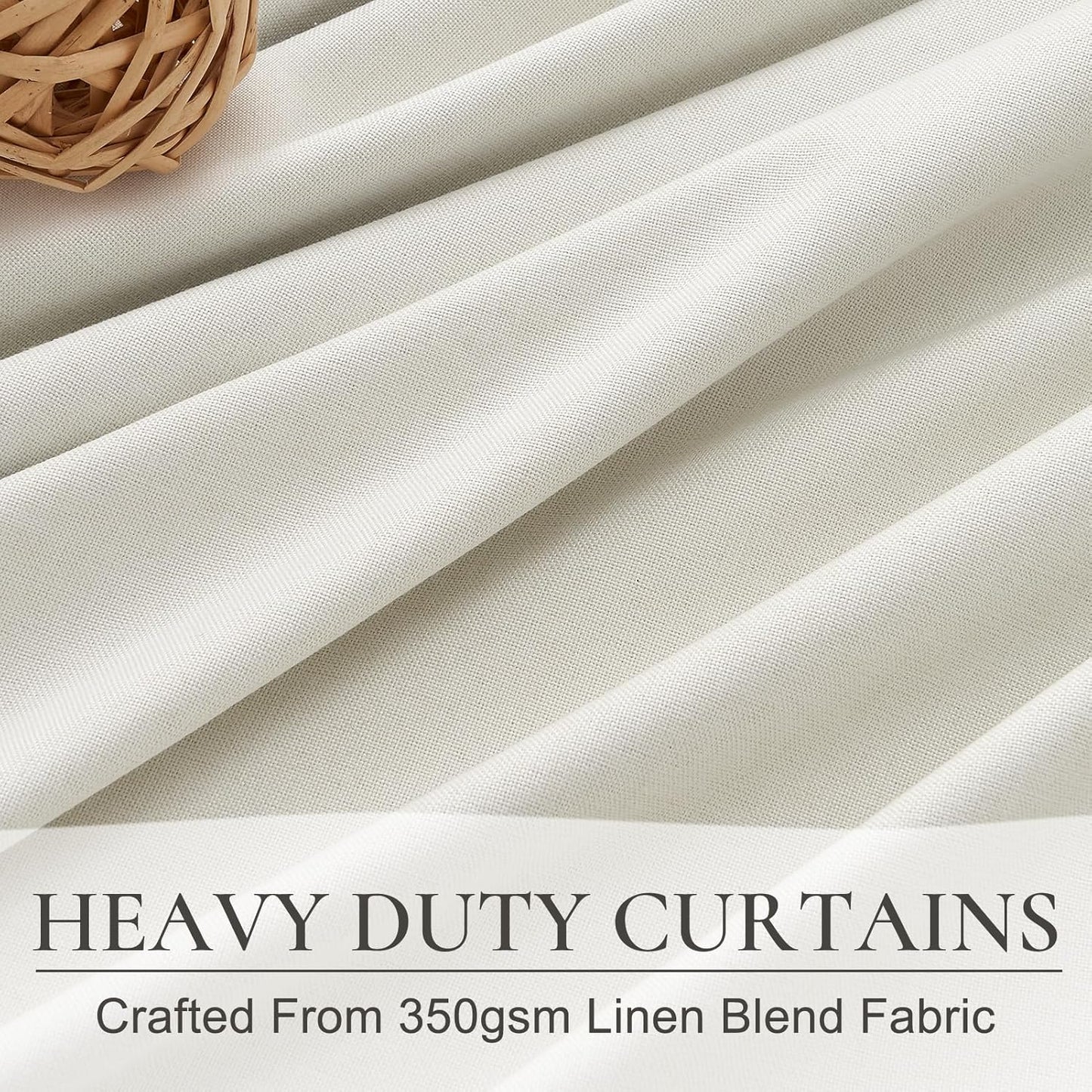 Beige White Pinch Pleated Linen Mini Curtains for Small Window 2 Panels Set, Pretty 100% Blackout Curtains 45 Inches Long Hooks Rings Back Tab for Kitchen Windows Insulated Privacy Drapes