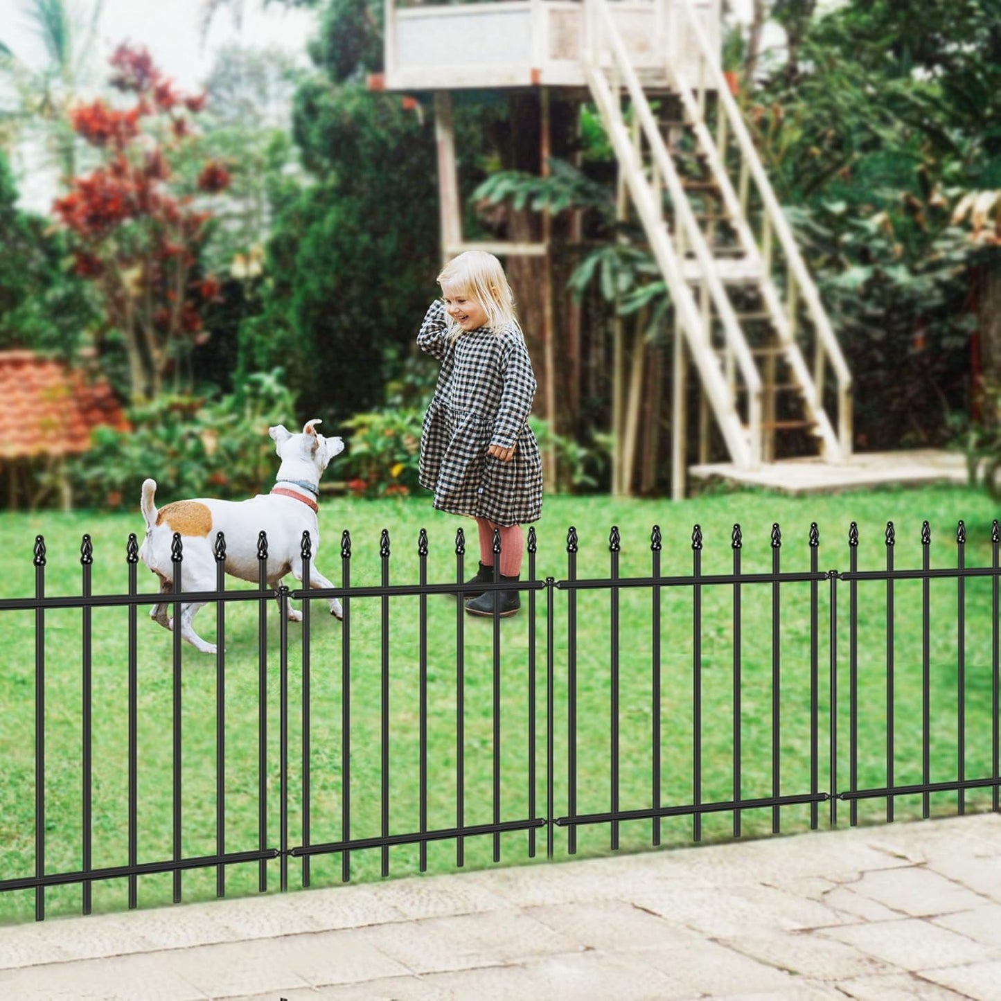 Decorative Metal Garden Fence 24 in H x 16 ft L,8 Panels + 9 Stakes Border Fence Panels Animal Barrier for Dogs, No Dig Garden Fencing for Yard Patio Flower Bed Lawn Outdoor,Black