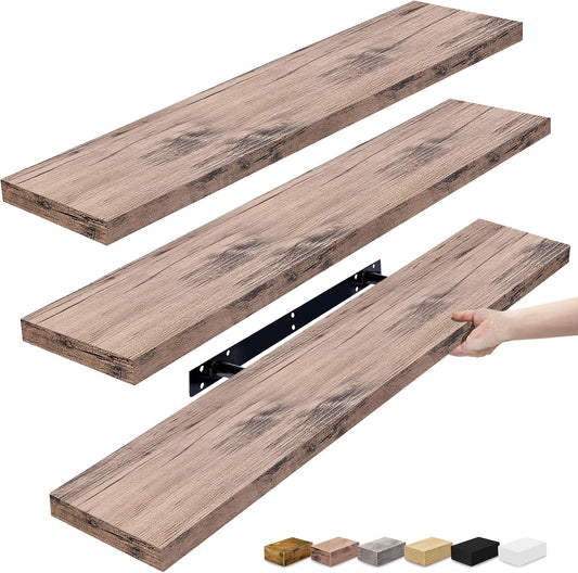 Sorbus Floating Shelves for Wall - 35 Inch Long Bathroom Shelves, Wall Decor for Bedroom, Kitchen, Living Room & Book Storage - Mounted Floating Shelf with Invisible Brackets (Mahogany, 3 Pack)
