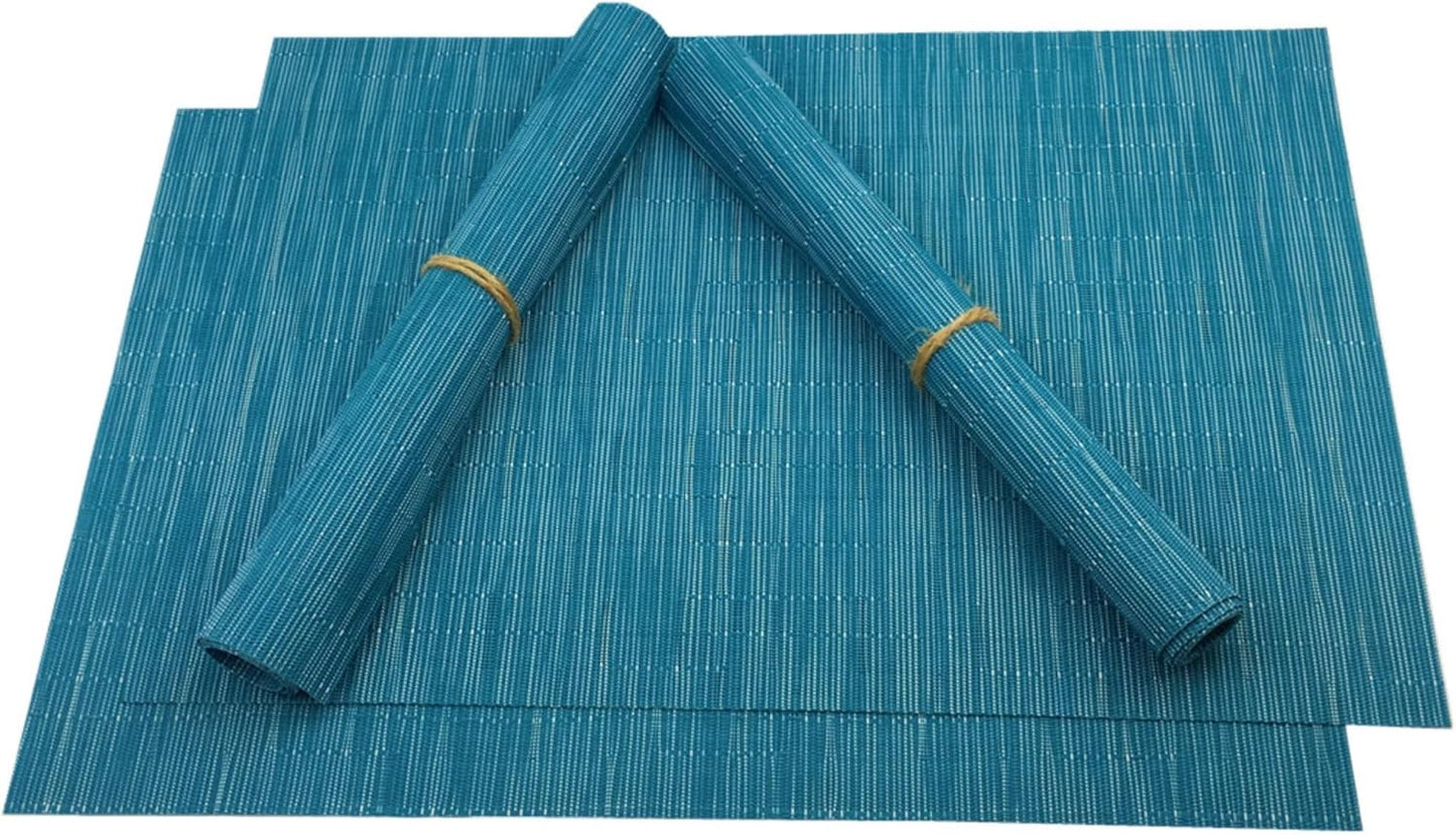 WAZAIGUR Placemats Set of 4 for Dining Table Heat-Resistant Washable Place Mats Woven Vinyl Kitchen Table Mats Easy to Clean,Blue