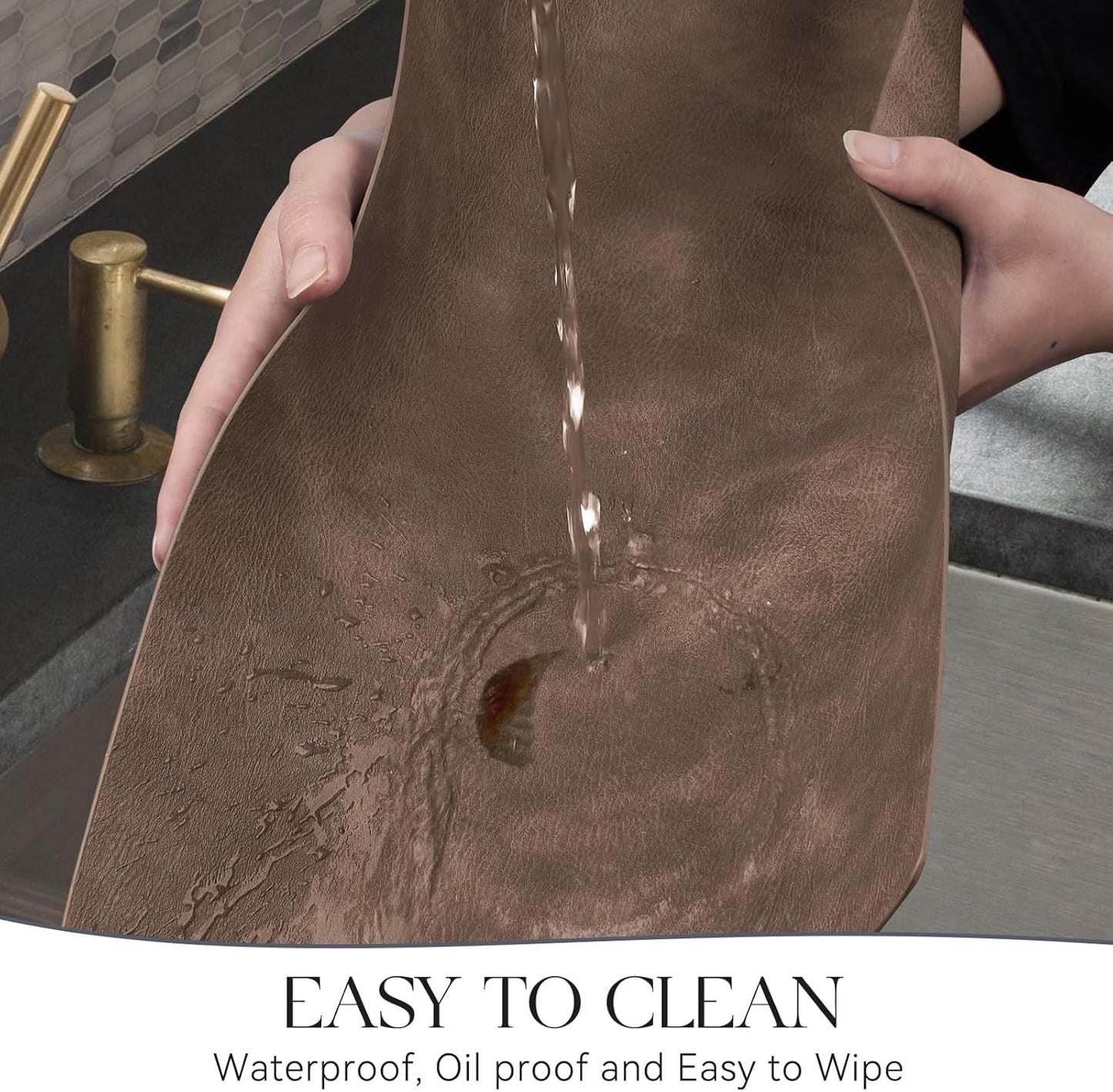 MOSAYT Vinyl Placemats Set of 4-12 X 17 Inch - Faux Leather 100% Waterproof Oil-Proof Wipeable PU Place Mats, Heat Resistant Reversible Table Mats for Kitchen, Dining, Outdoor (Brown)